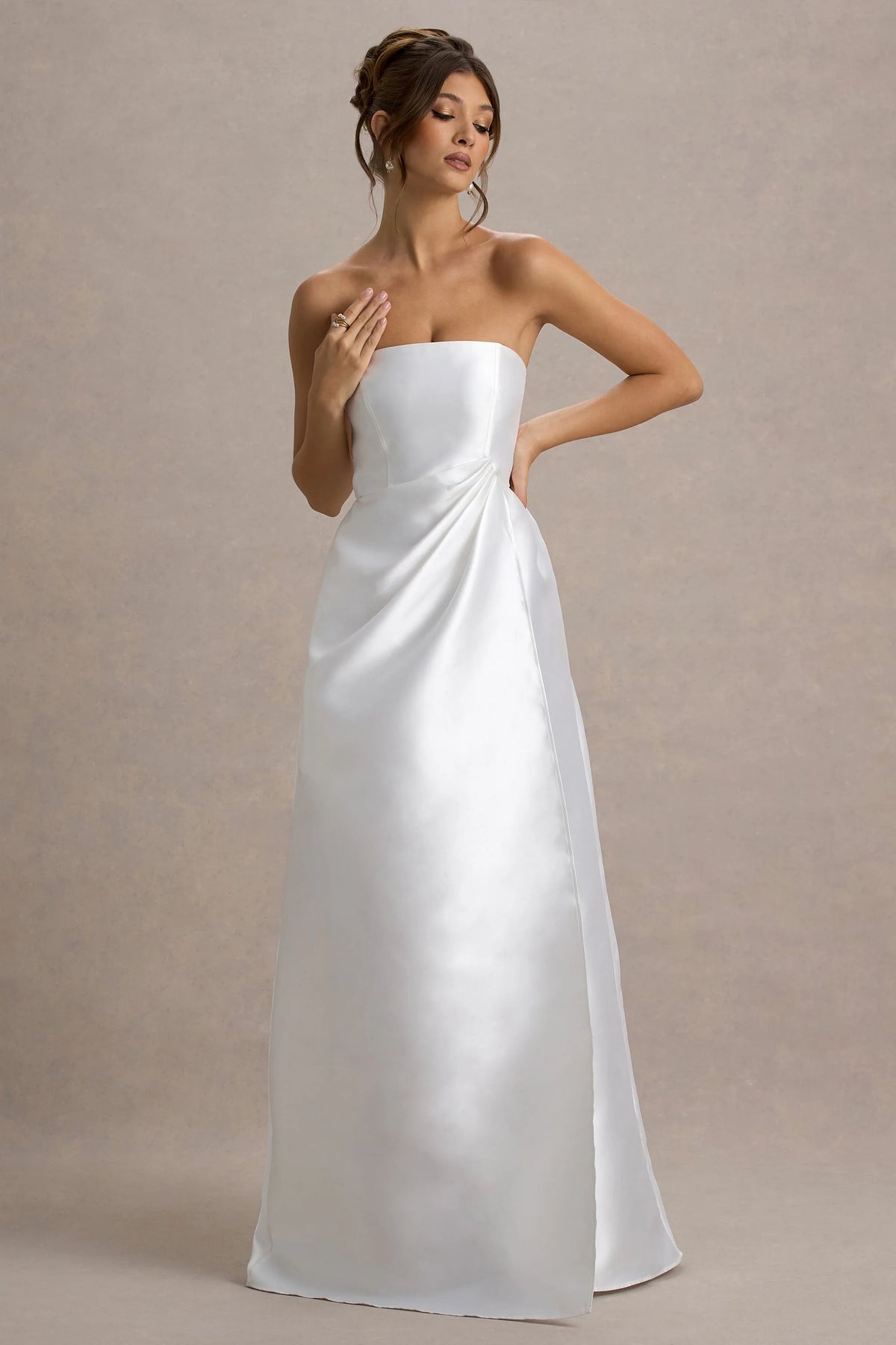 Universe White Bandeau Split Puff Skirt Maxi Dress