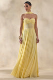Lyvoria Lemon Bandeau Maxi Dress With Mesh Detail And Scarf