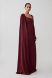 Rhea Detachable Cape Jersey Maxi Dress Wine