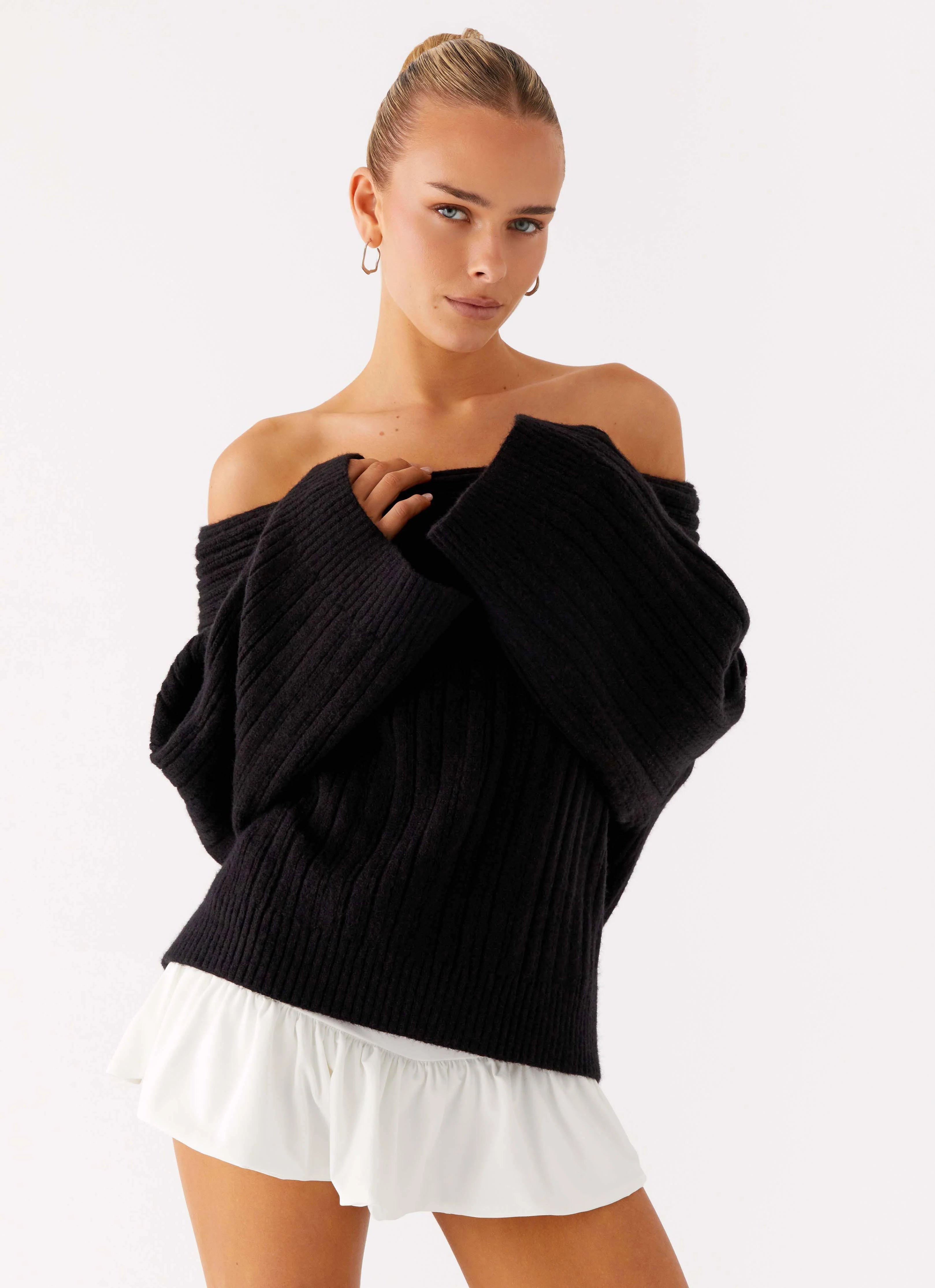 Federica Off Shoulder Knit Black