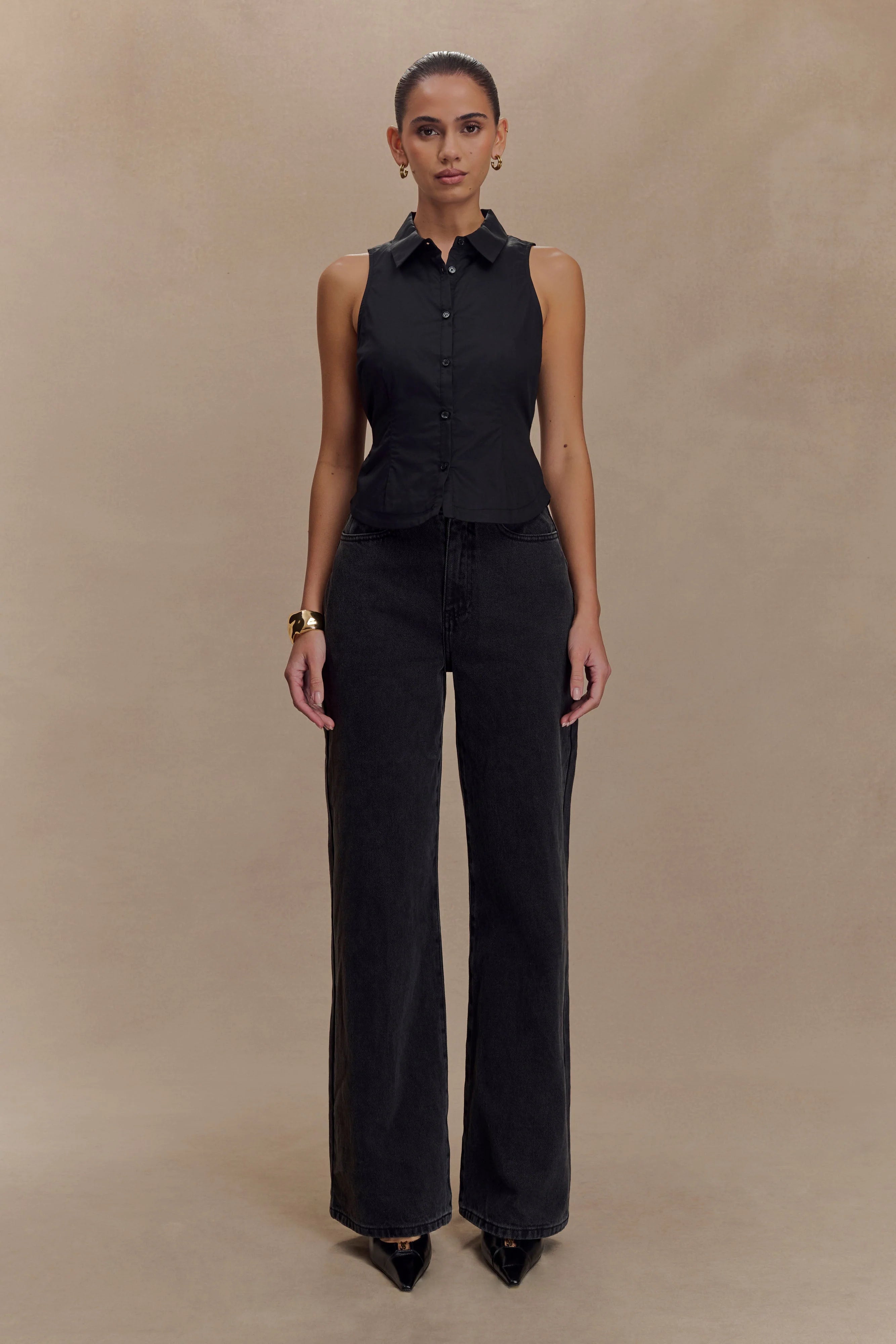 Selene Sleeveless Halter Shirt Black