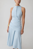 Emily Wrapped Waist Midi Dress Sky Blue