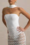 Tamala White High Neck Midi Dress With Lace Skirt