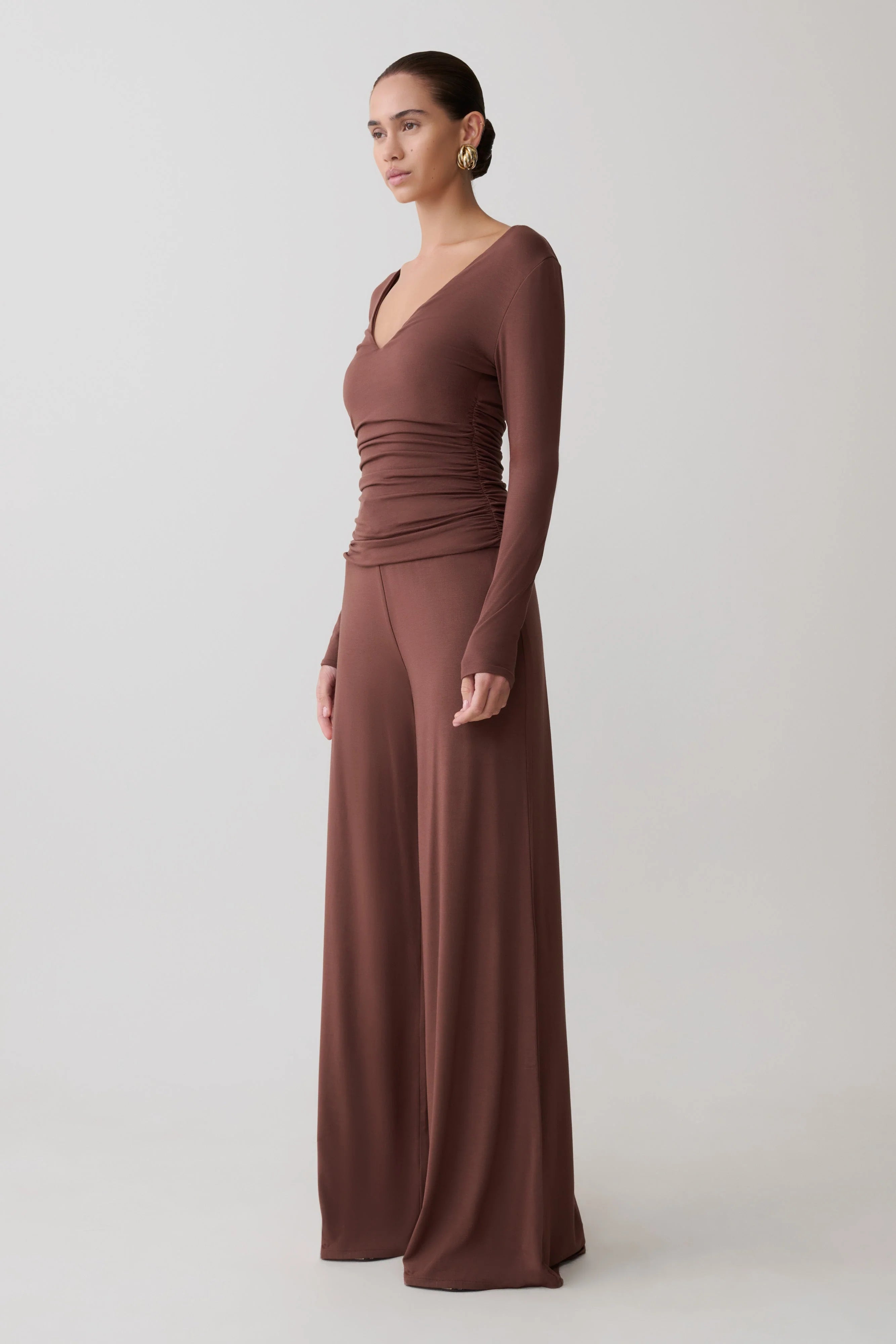 Dewi Wide Leg Modal Pants Chocolate