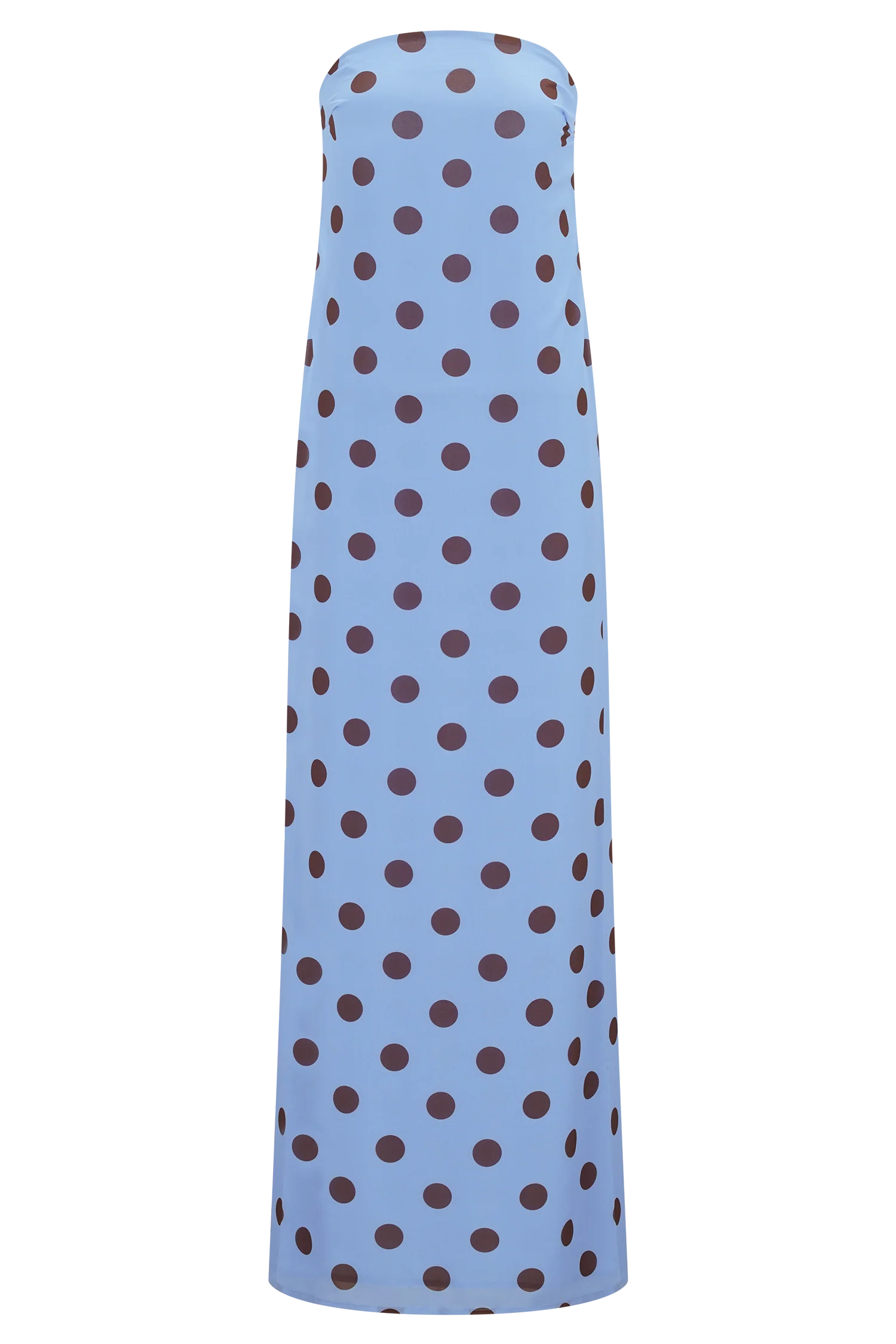 Amaya Strapless Chiffon Maxi Dress Blue Polka Dot