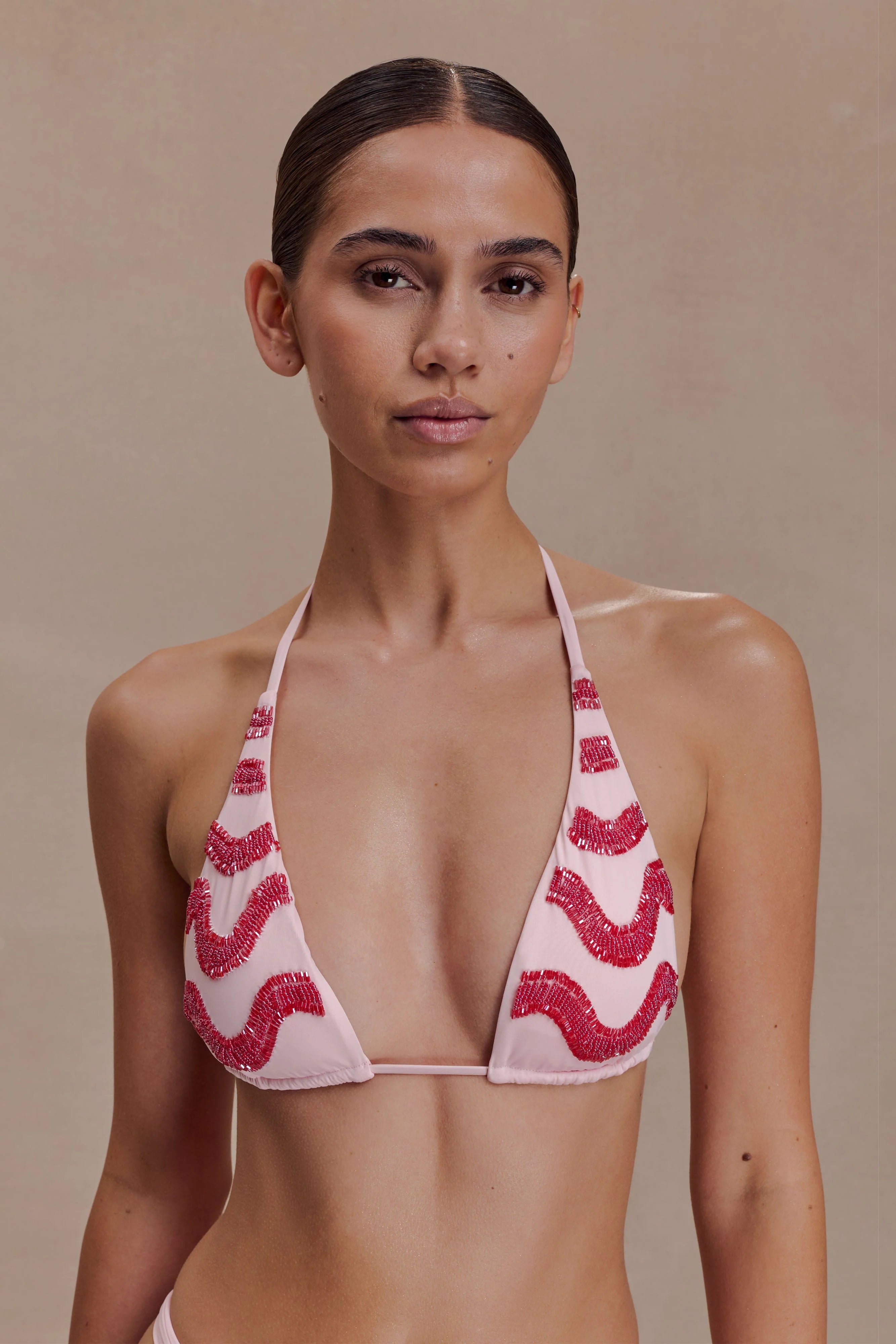 Robyn Beaded Triangle Bikini Top Pink