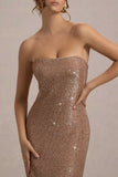 Lilabelle Rose Gold Plisse Sequin Bandeau Midi Dress