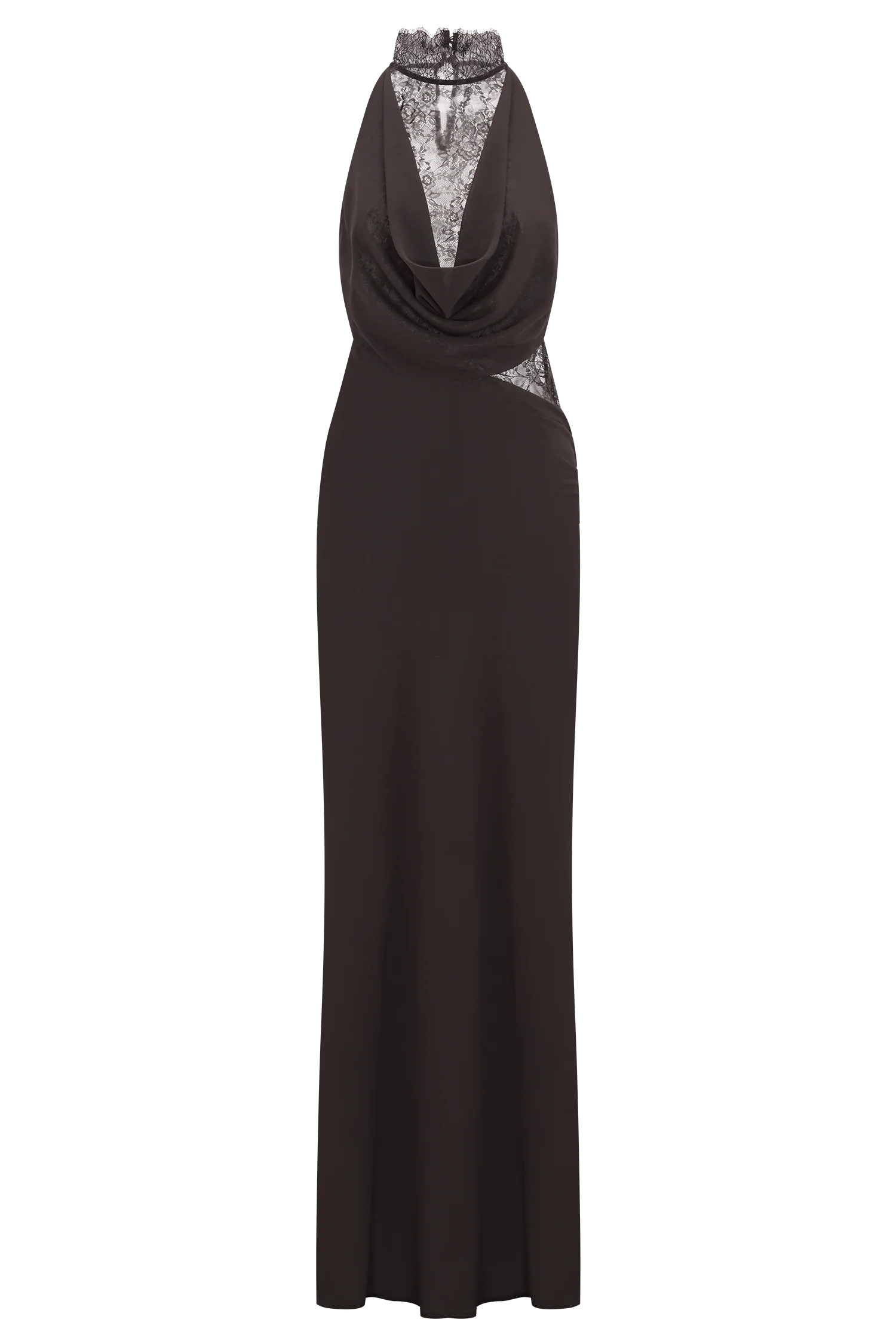 Arra Chiffon And Lace Halter Maxi Dress Cacao Brown