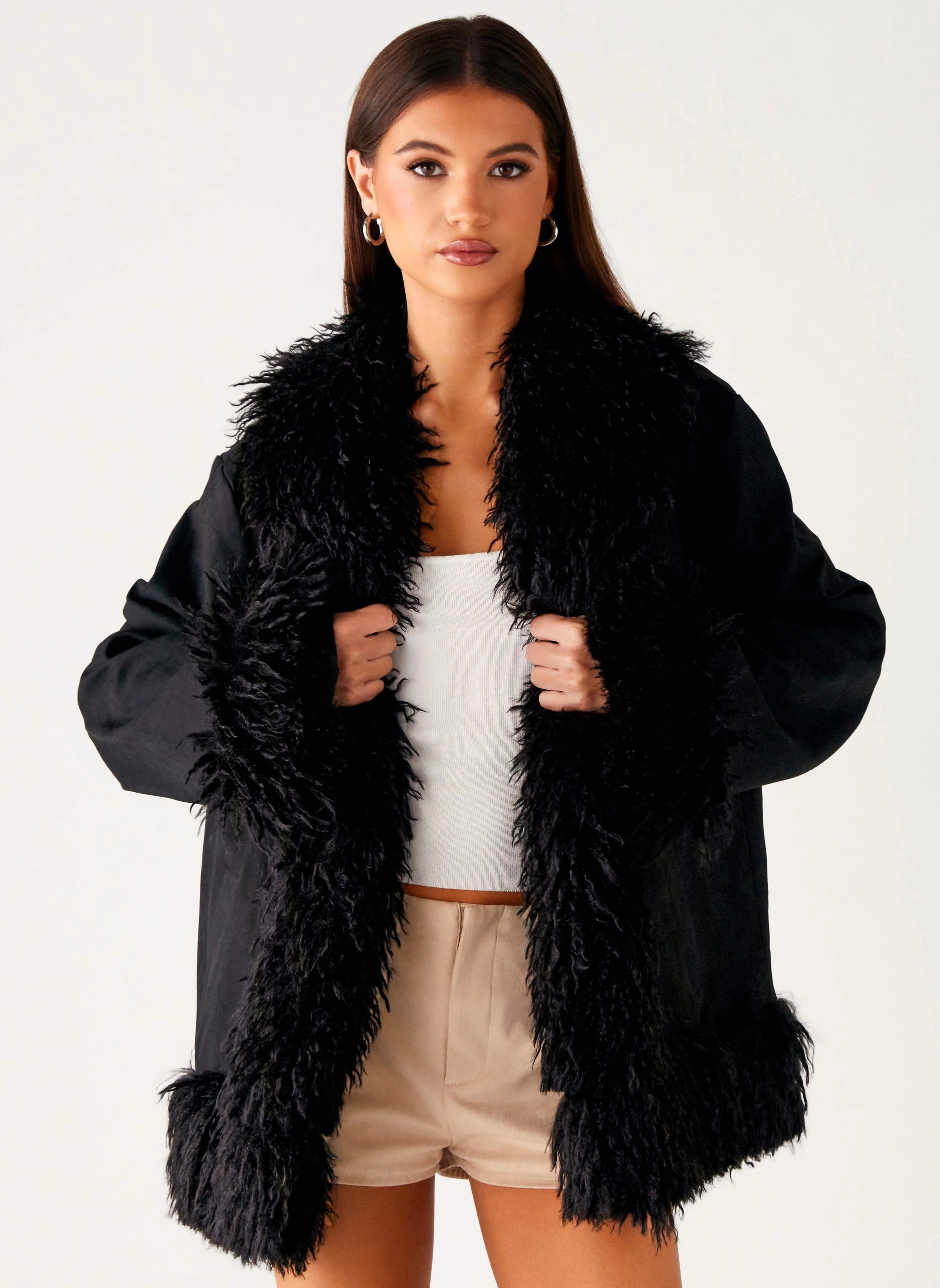 Carmelita Faux Fur Trim Jacket Black