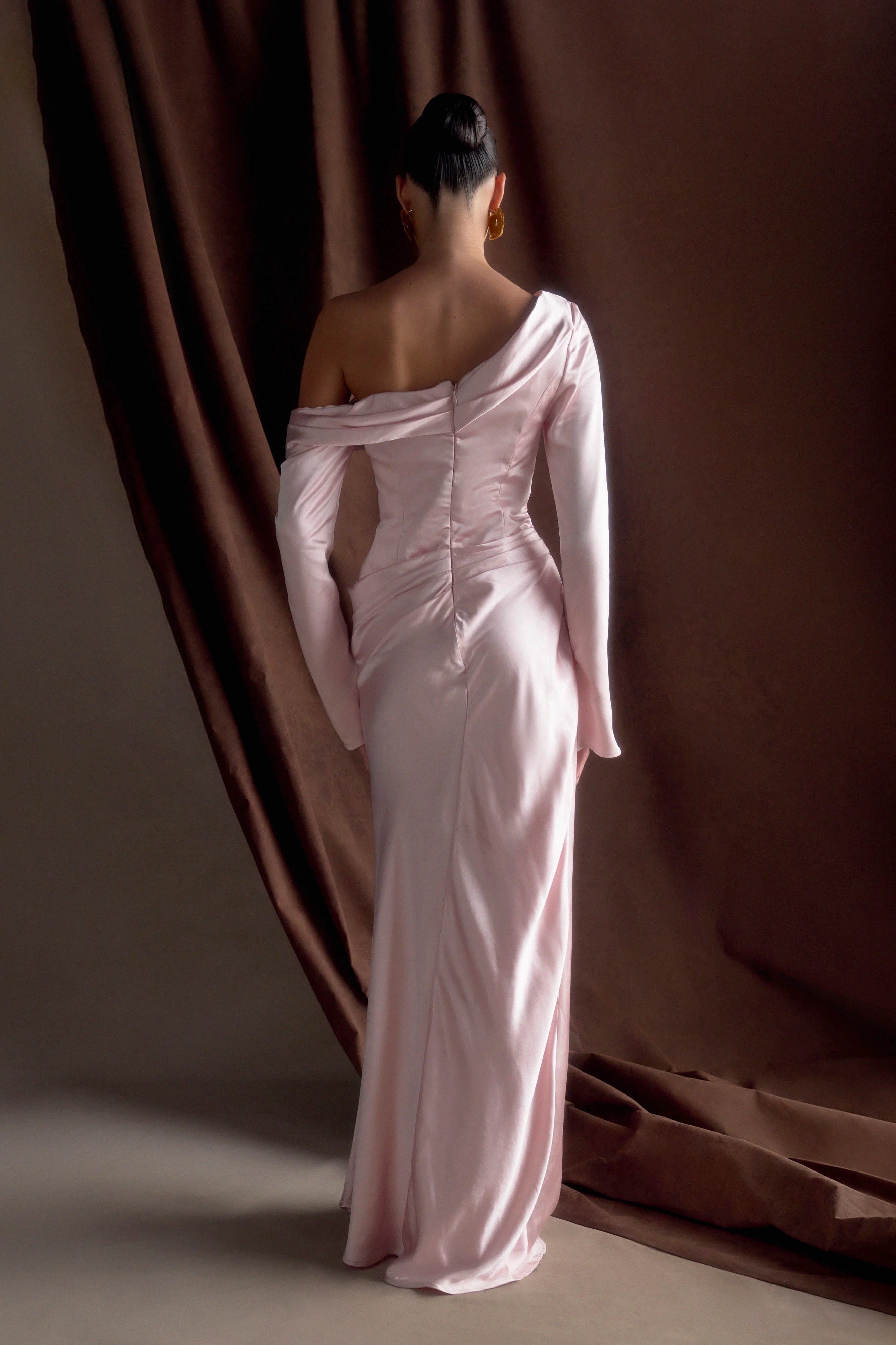 Iris Long Sleeve Satin Maxi Dress Soft Pink