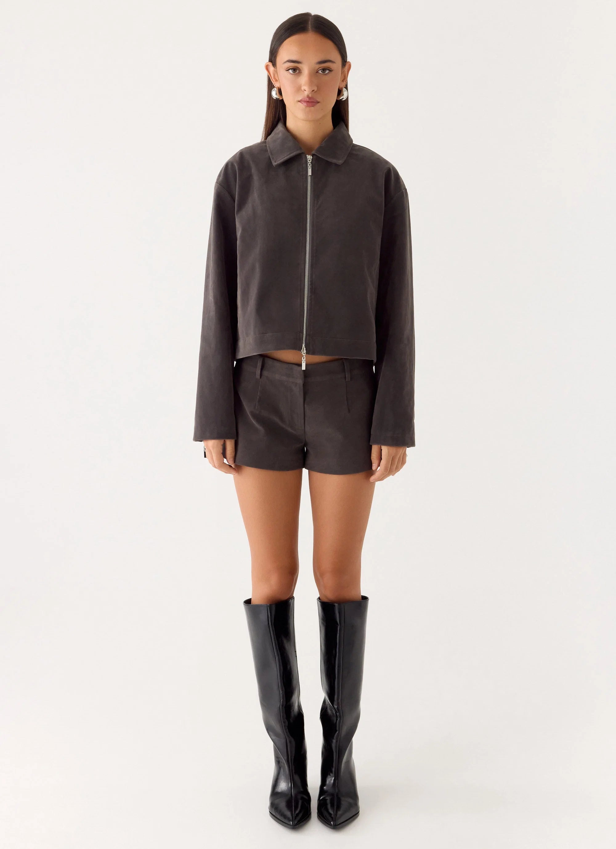 Jeremy Faux Suede Shorts Tan Grey