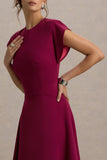 Linda Dark Cherry Crew Neck Cap Sleeve Midi Dress