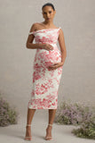 Salome Pink Floral Print Twisted Asymmetric Maternity Midi Dress