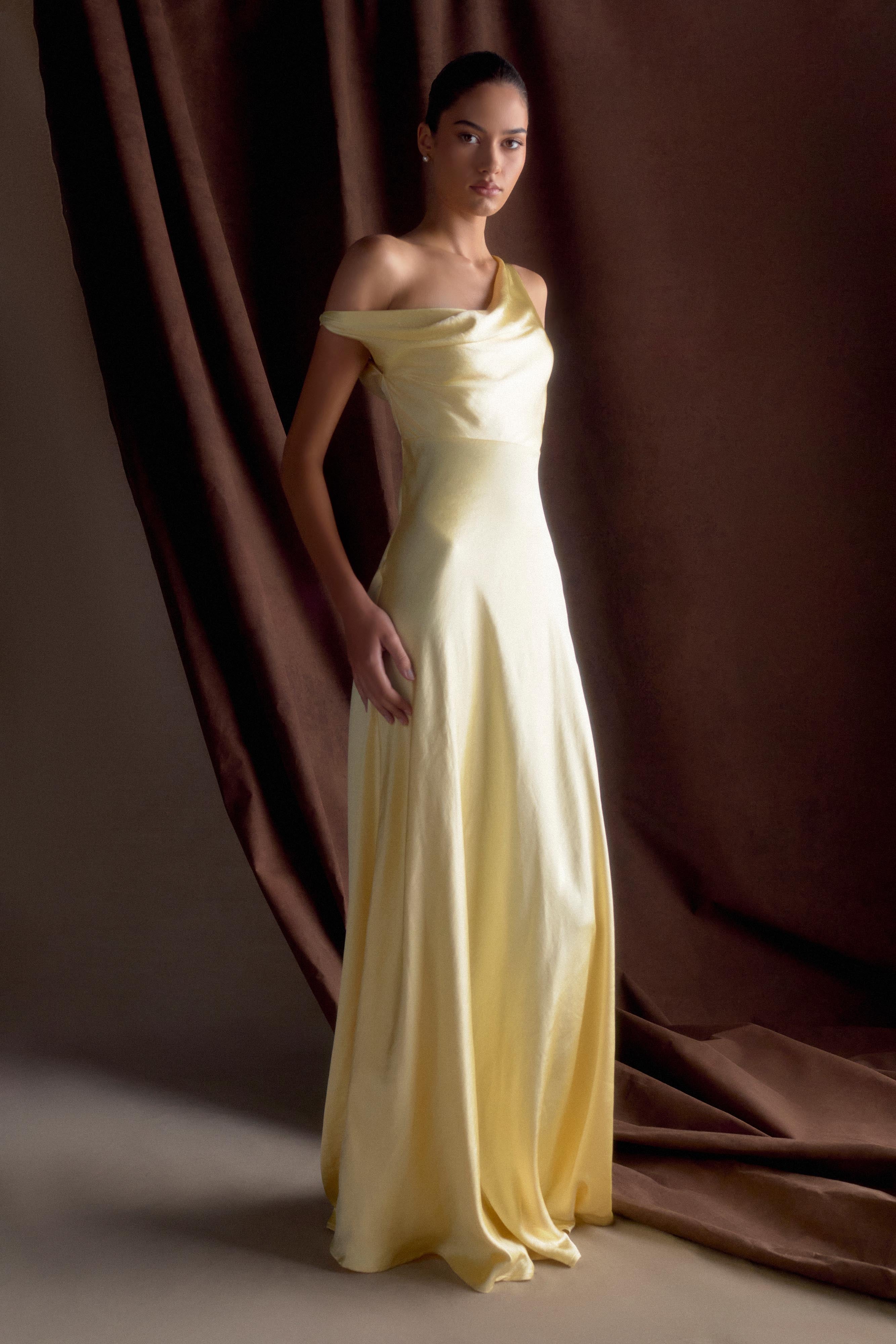 Jacinta One Shoulder Maxi Dress Pastel Lemon