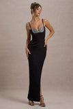 Ignacia Black Asymmetric Maxi Dress With Embellished Sequin Detail