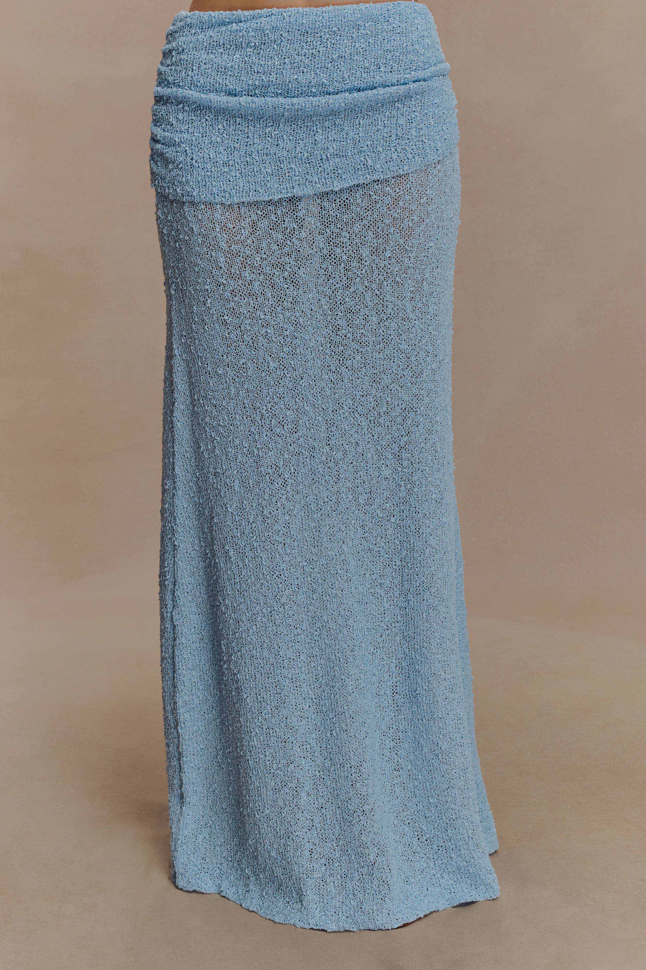 Petra Ruched Knit Maxi Skirt Light Blue