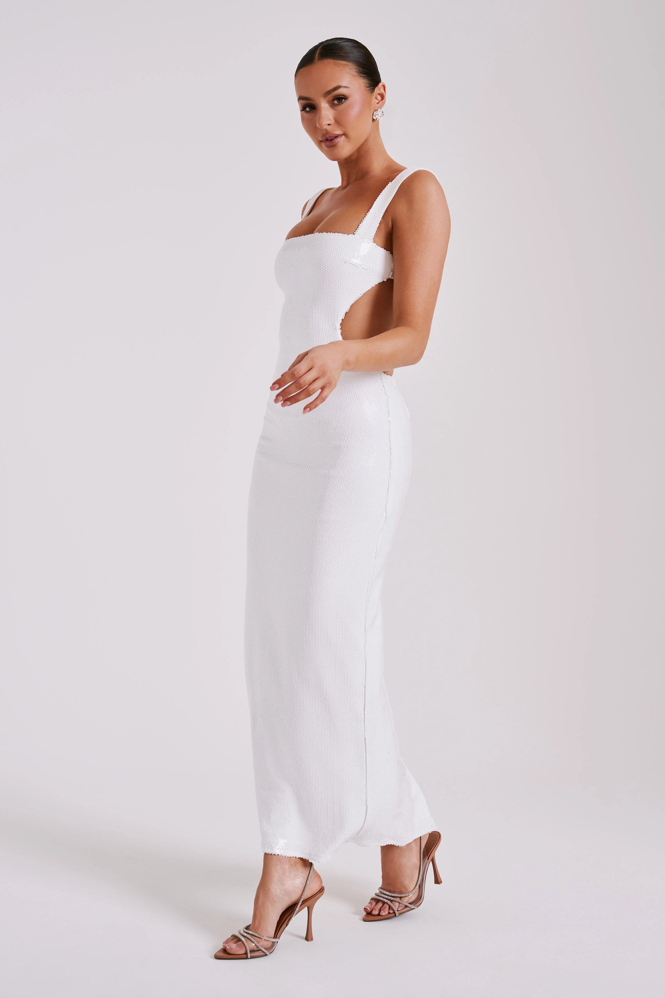 Adoria Sequin Cut Out Maxi Dress White