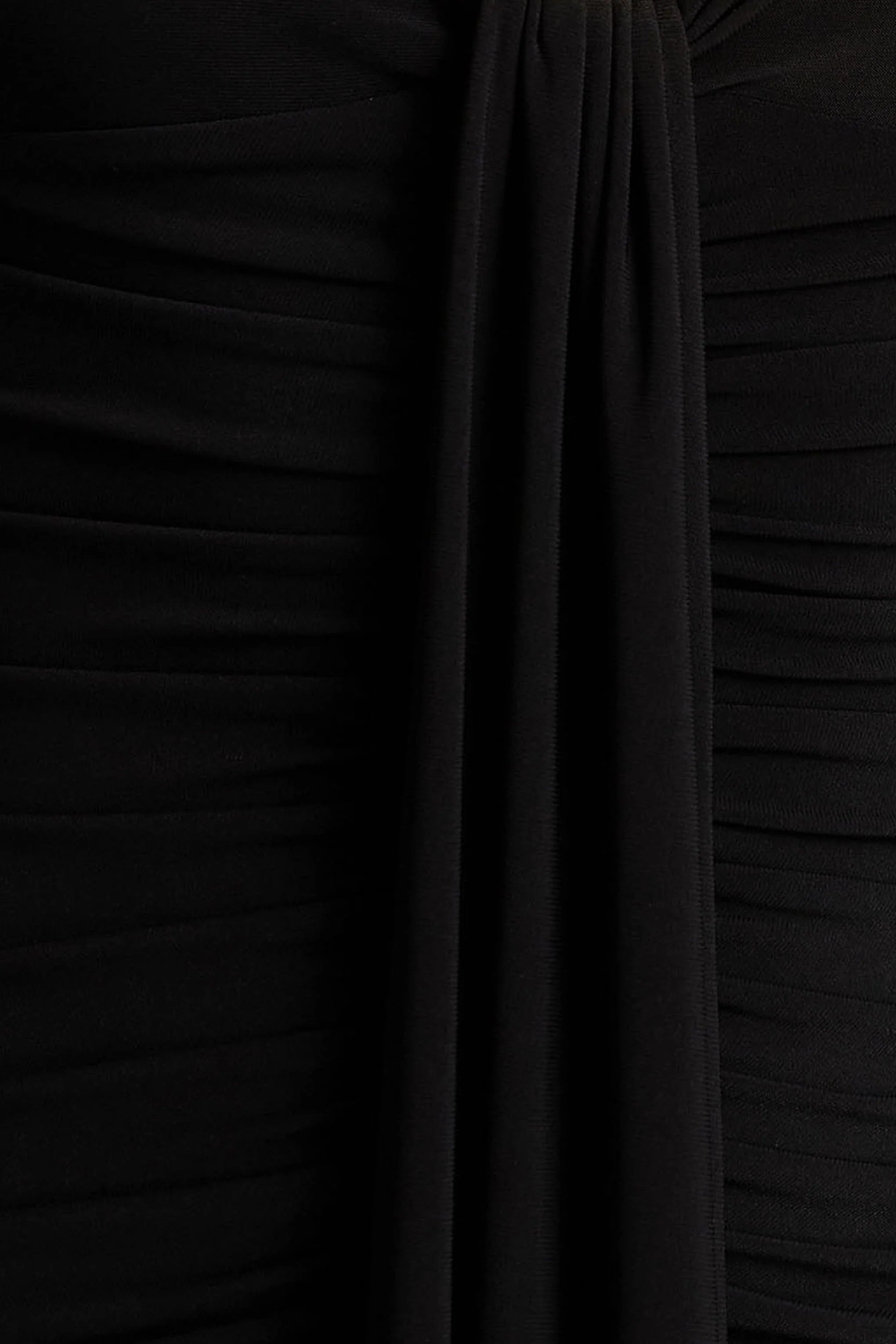 Ivara Black Plunge Neck Midi Dress With Ruched Detailing And Sash