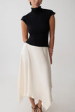 Coralie Asymmetric Satin Midi Skirt Ivory