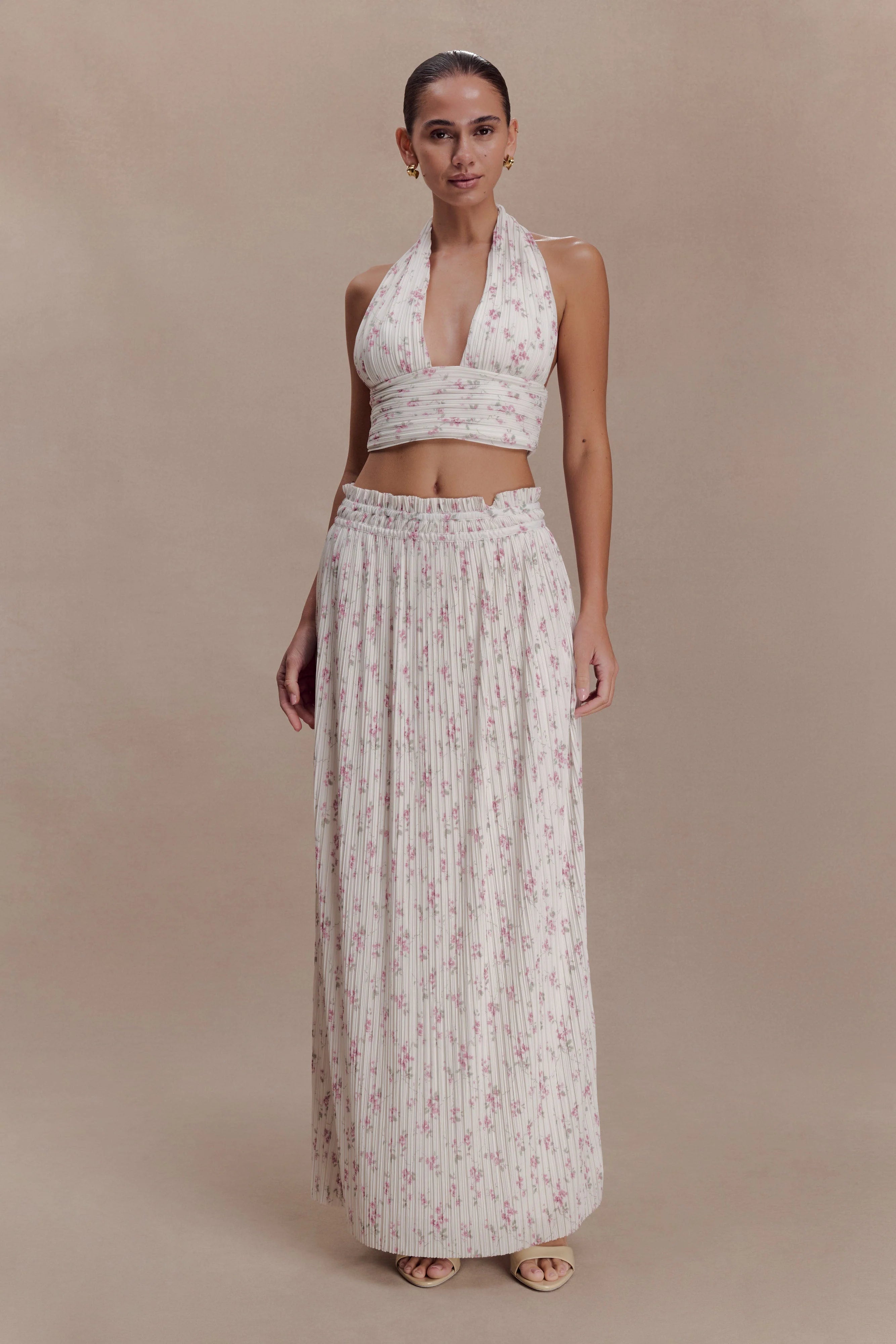 Amaris Gathered Plisse Maxi Skirt Floral Ditsy Print