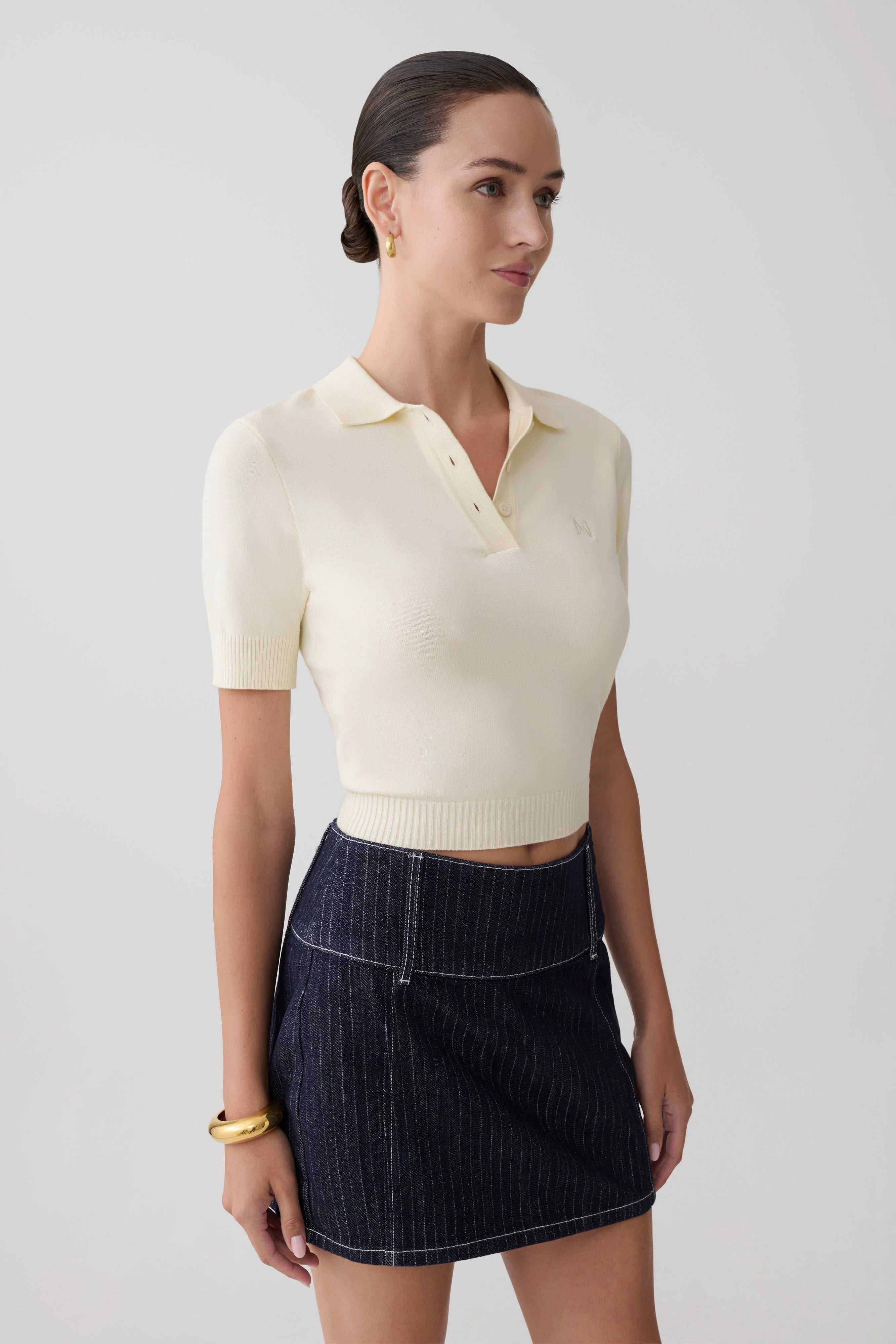 Philly Knit Button Up Top Ivory