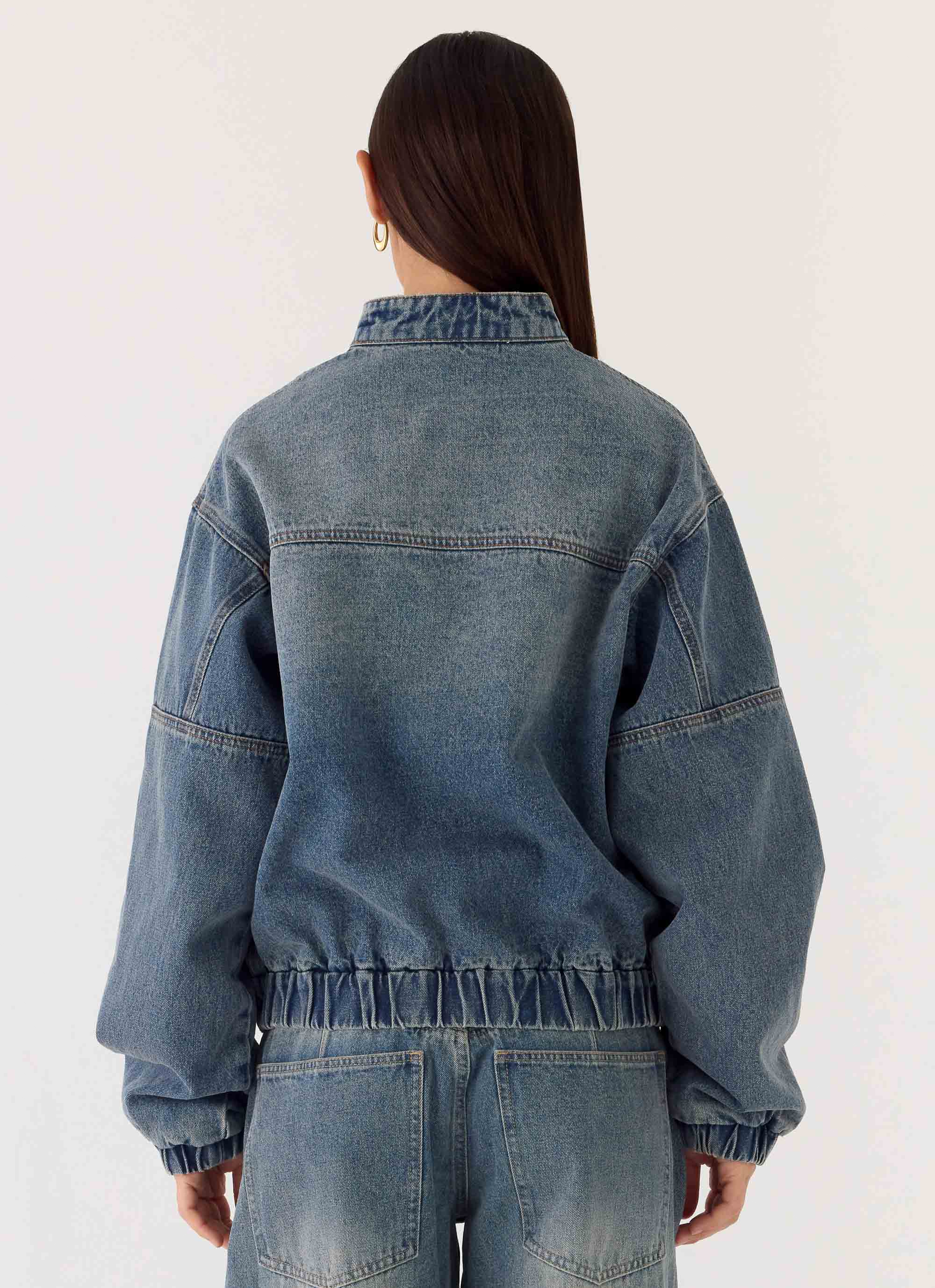 Waylon Denim Bomber Jacket Mid Wash Blue