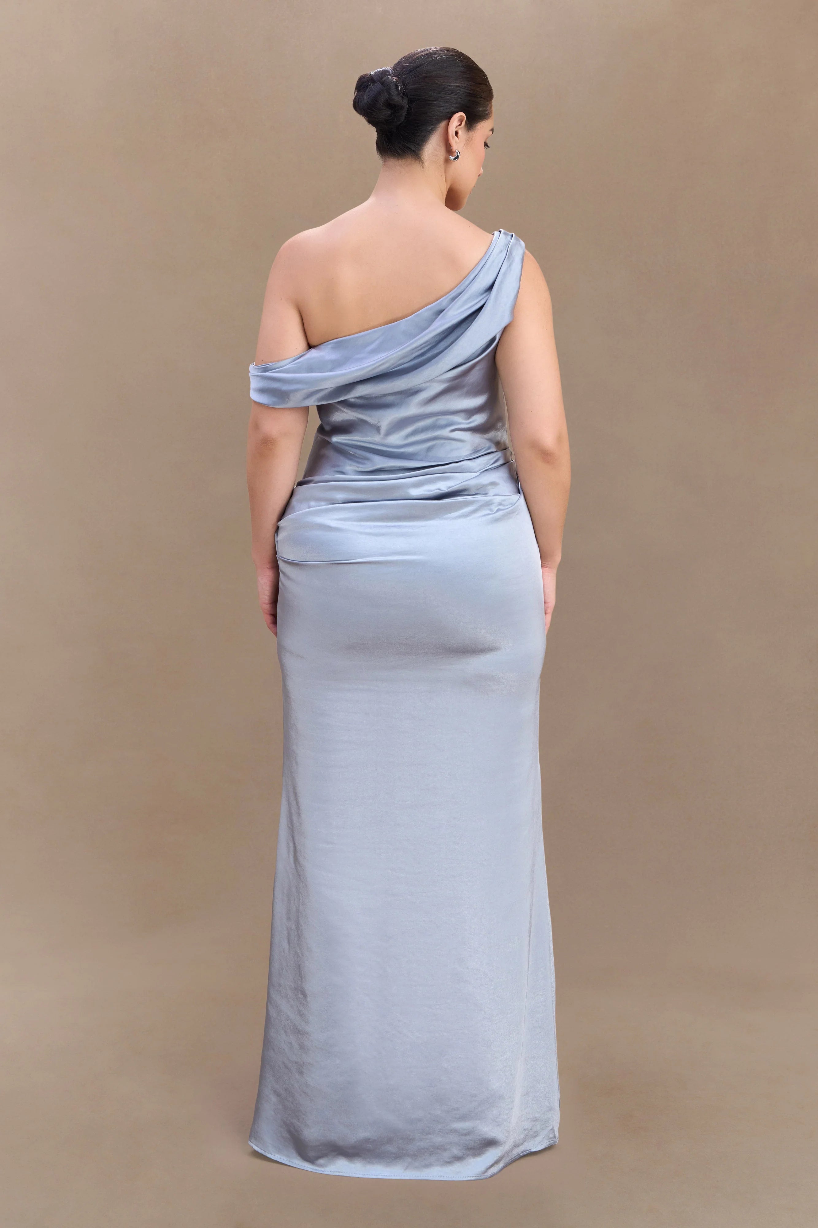 Dalia Off Shoulder Satin Maxi Dress Frosted Blue