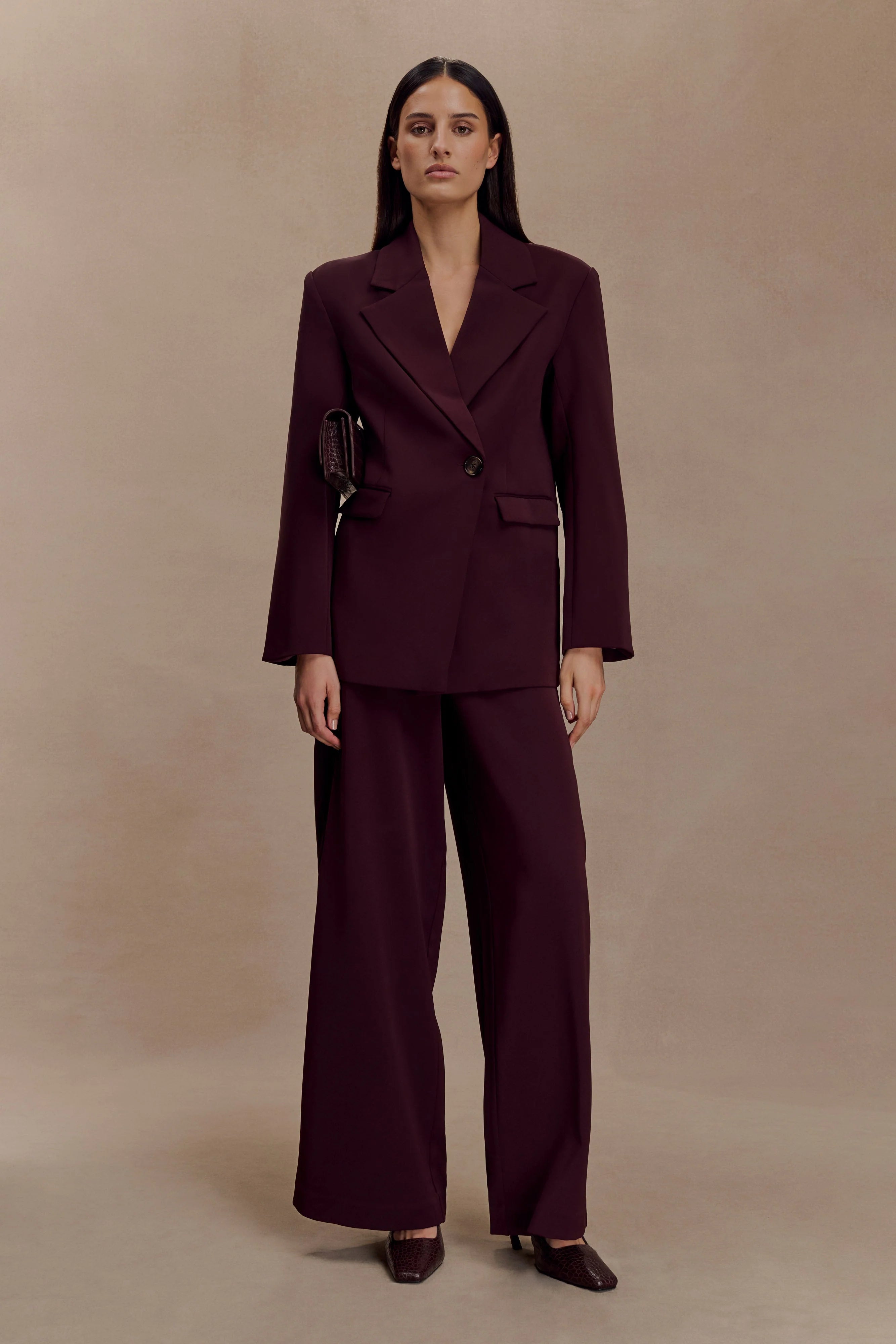 Arlo Wide Leg Suiting Trouser Mahogany