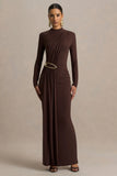 Zadie Brown High Neck Maxi Dress With Gathered Detail