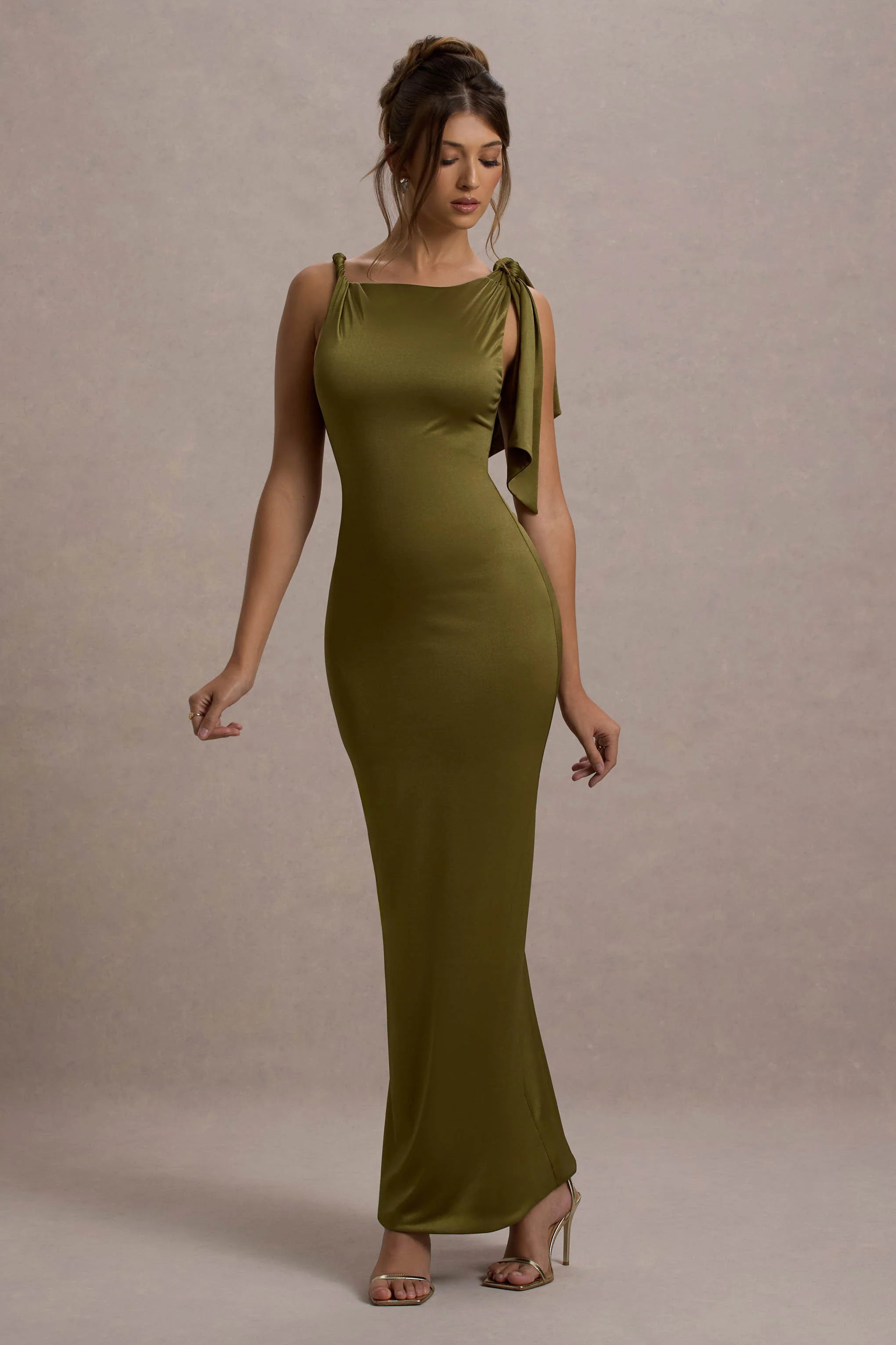 Kacey Olive Twisted Knot Maxi Dress