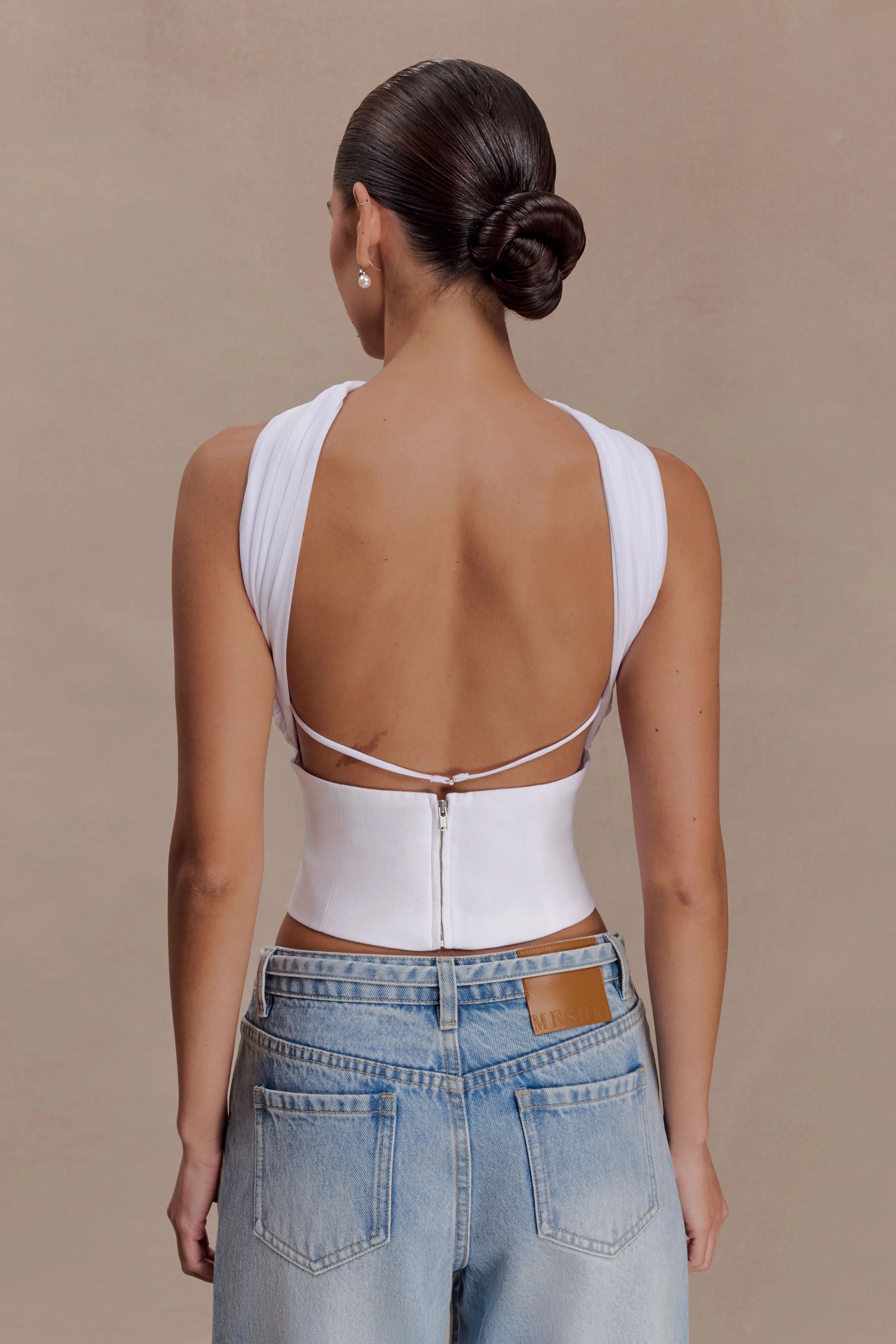 Talia Chiffon And Linen Halter Top White
