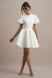 Emelia White Puff Sleeve Skater Mini Dress
