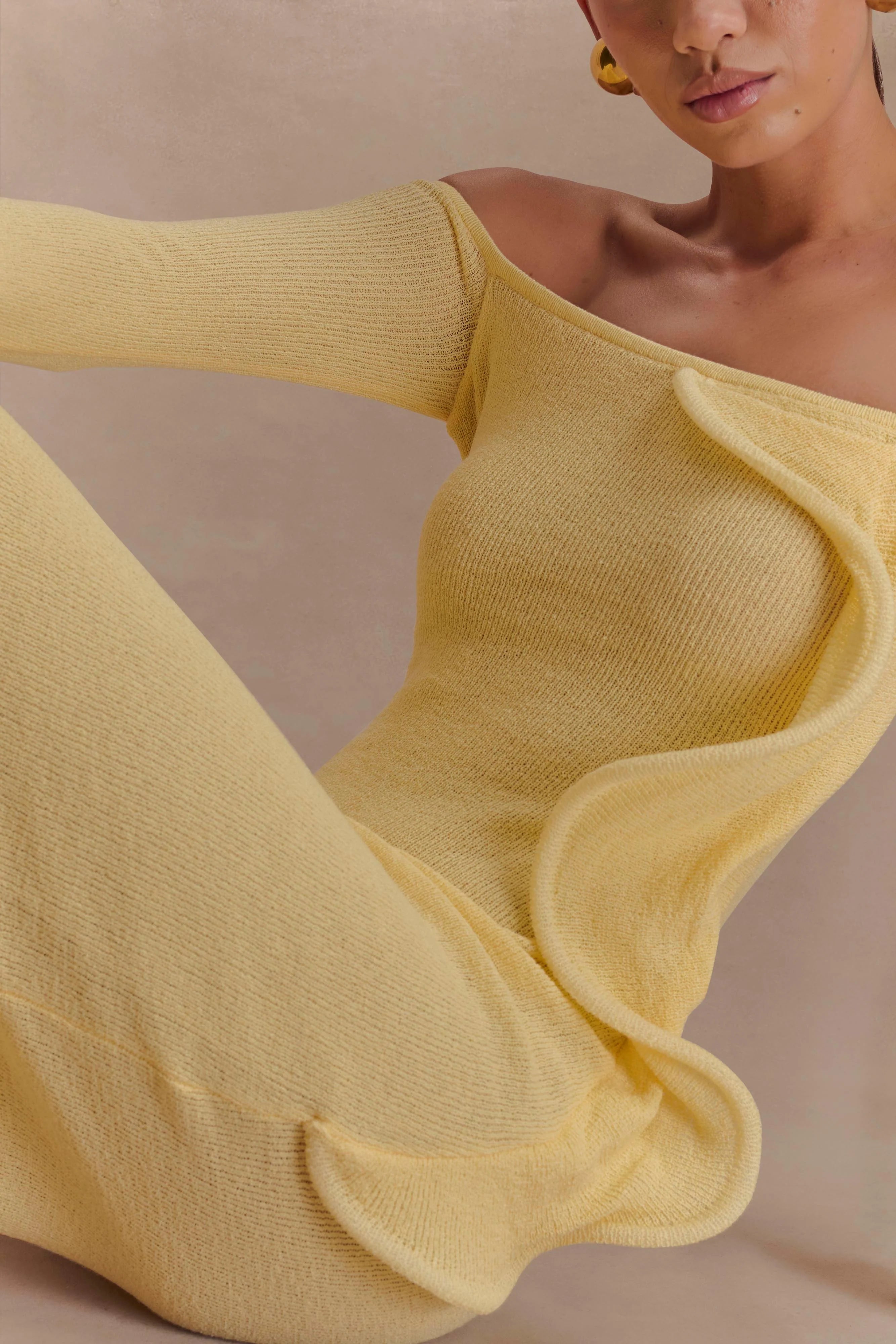 Sandrine Off Shoulder Knit Maxi Dress Lemon