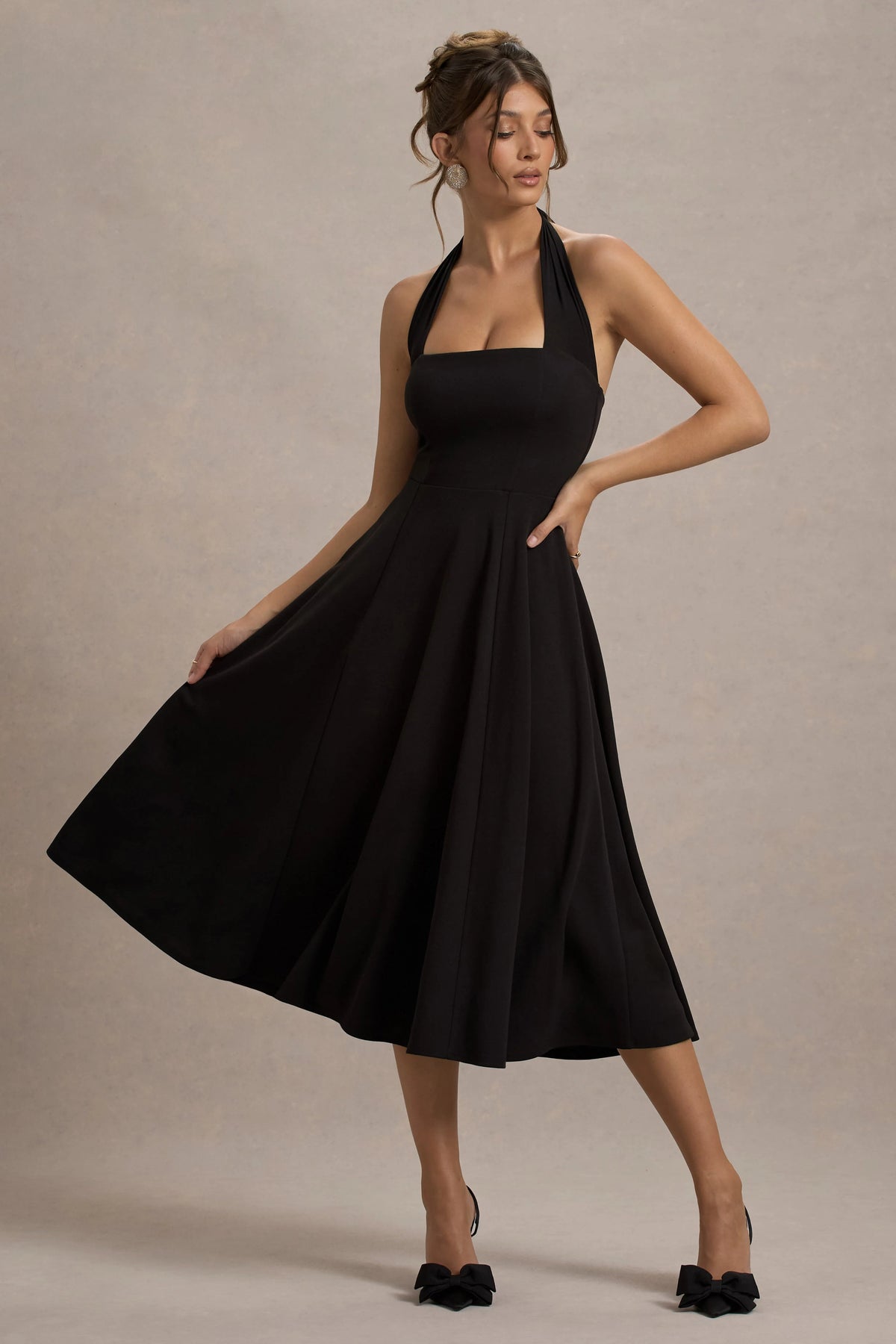 Auburn Black Halter Skater Midi Dress