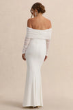 Pretty Perfect White Maternity Ruched Mesh Bardot Maxi Dress