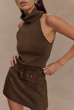 Hayes Faux Suede Belted Mini Skirt Chocolate