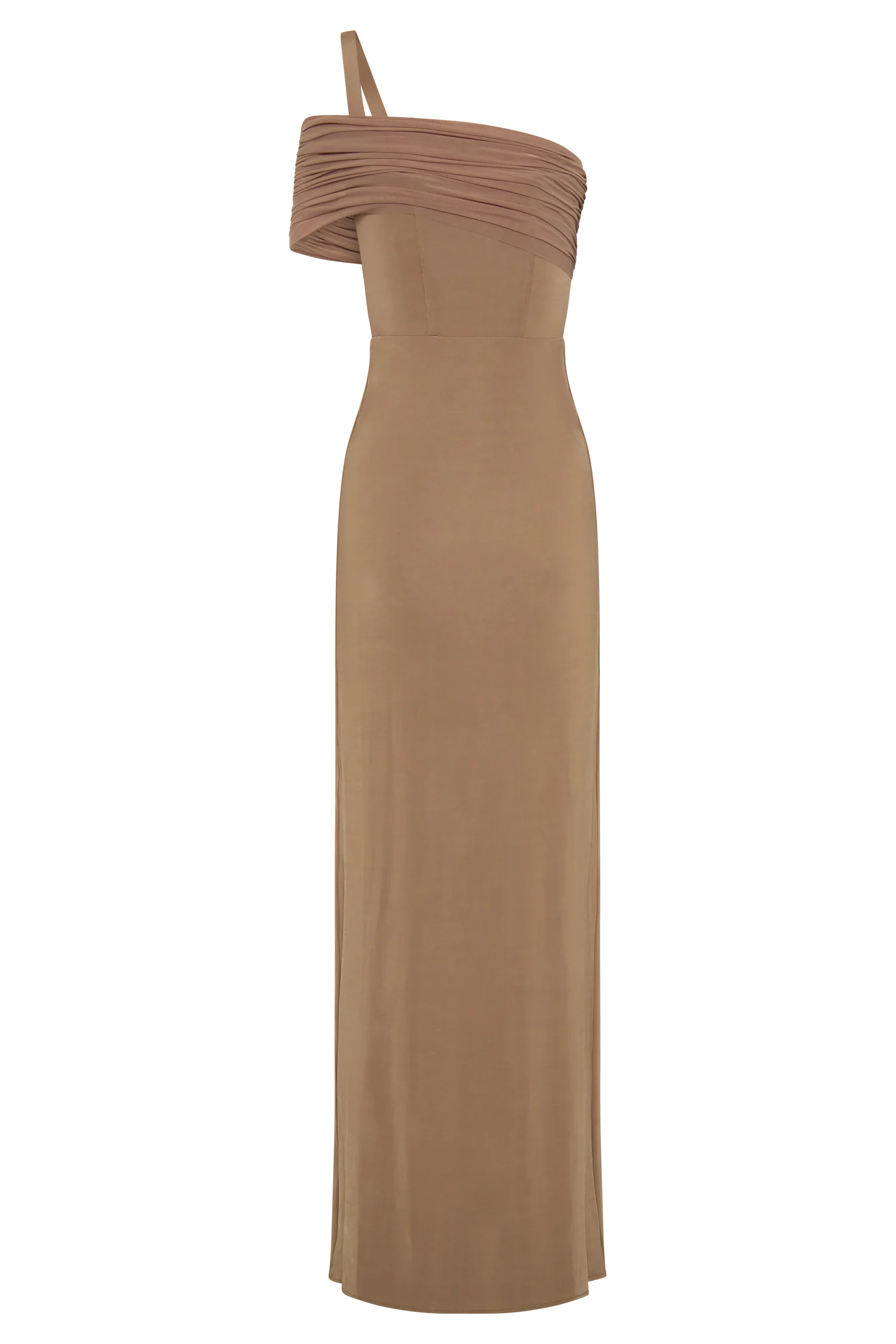 Hanh One Shoulder Mesh Maxi Dress Tan