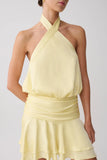 Poppy Satin Halter Mini Dress Lemon