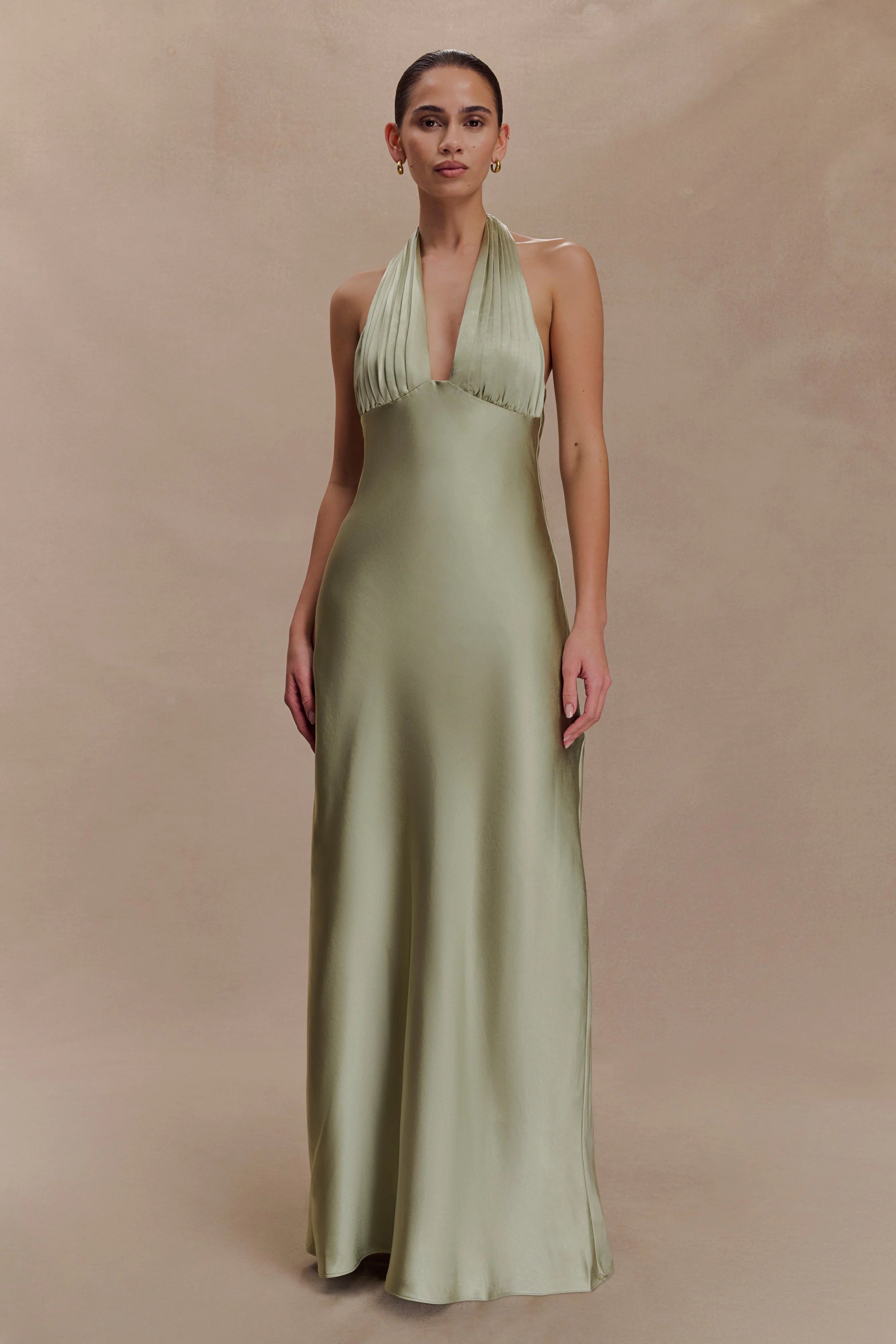 Alice Satin Halter Maxi Dress Sage