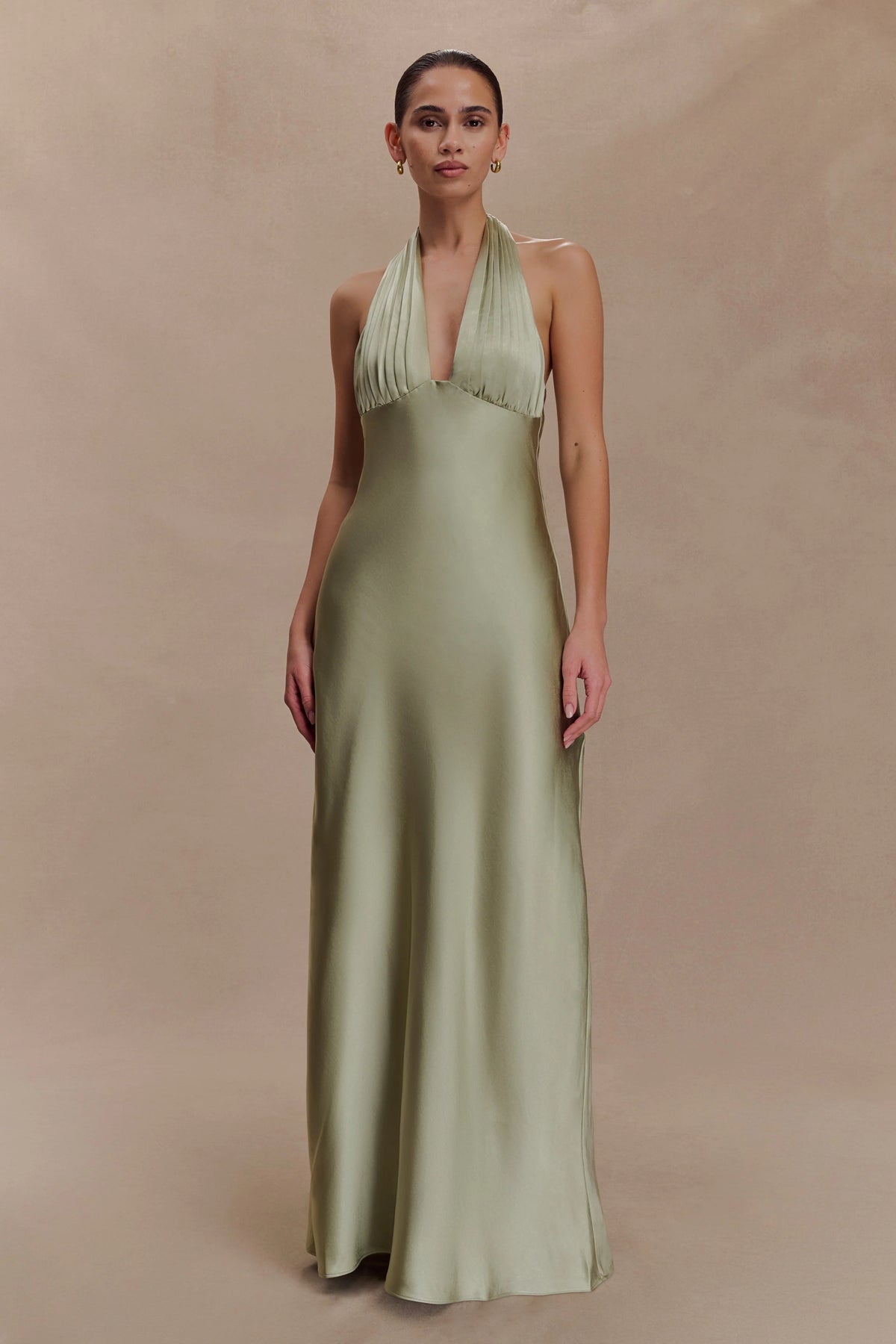 Alice Satin Halter Maxi Dress Sage