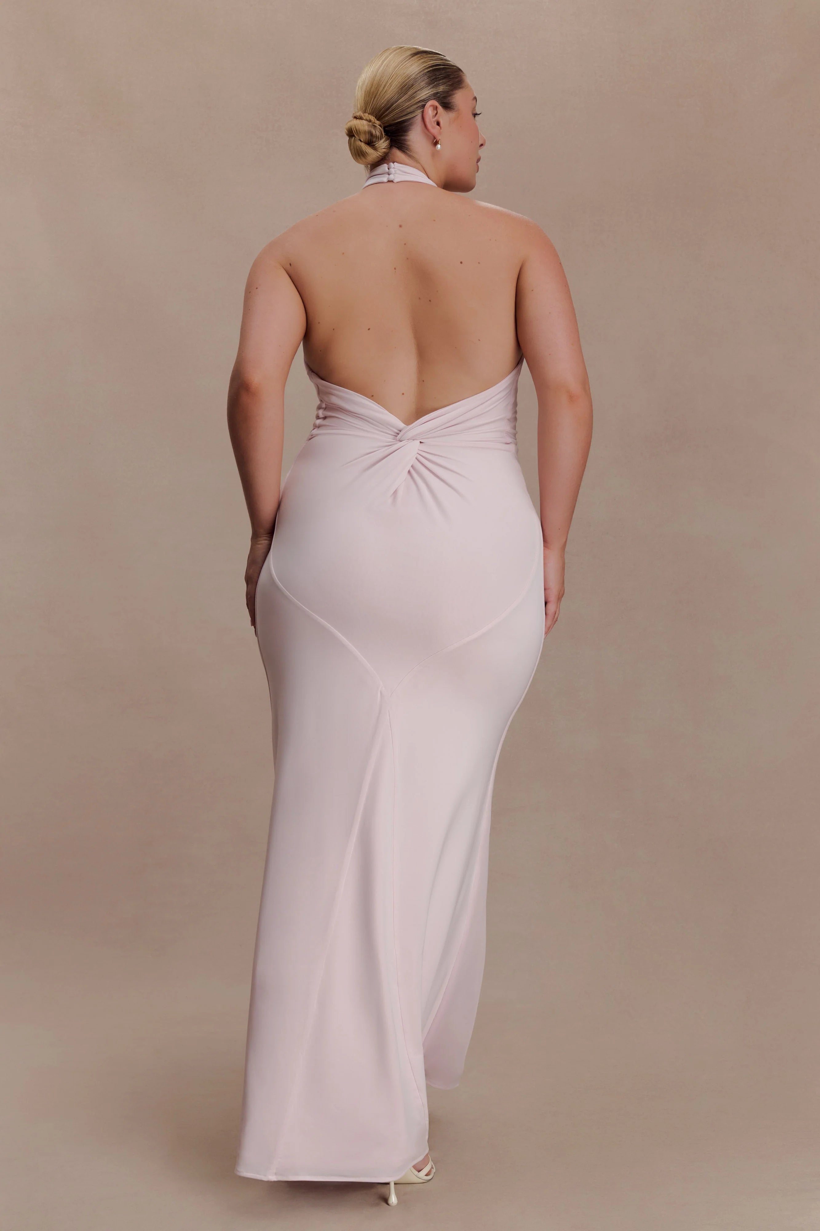 Elyna Slinky Halter Maxi Dress Pale Pink