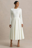 Bellamy Cream Crew Neck Long Sleeve Midi Dress