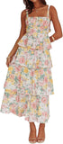 Women Floral Maxi Dress Sleeveless Bow Back Tiered Boho Flowy Long Dresses Summer Fall