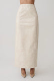 Thalia Croc Faux Leather Midi Skirt Ivory