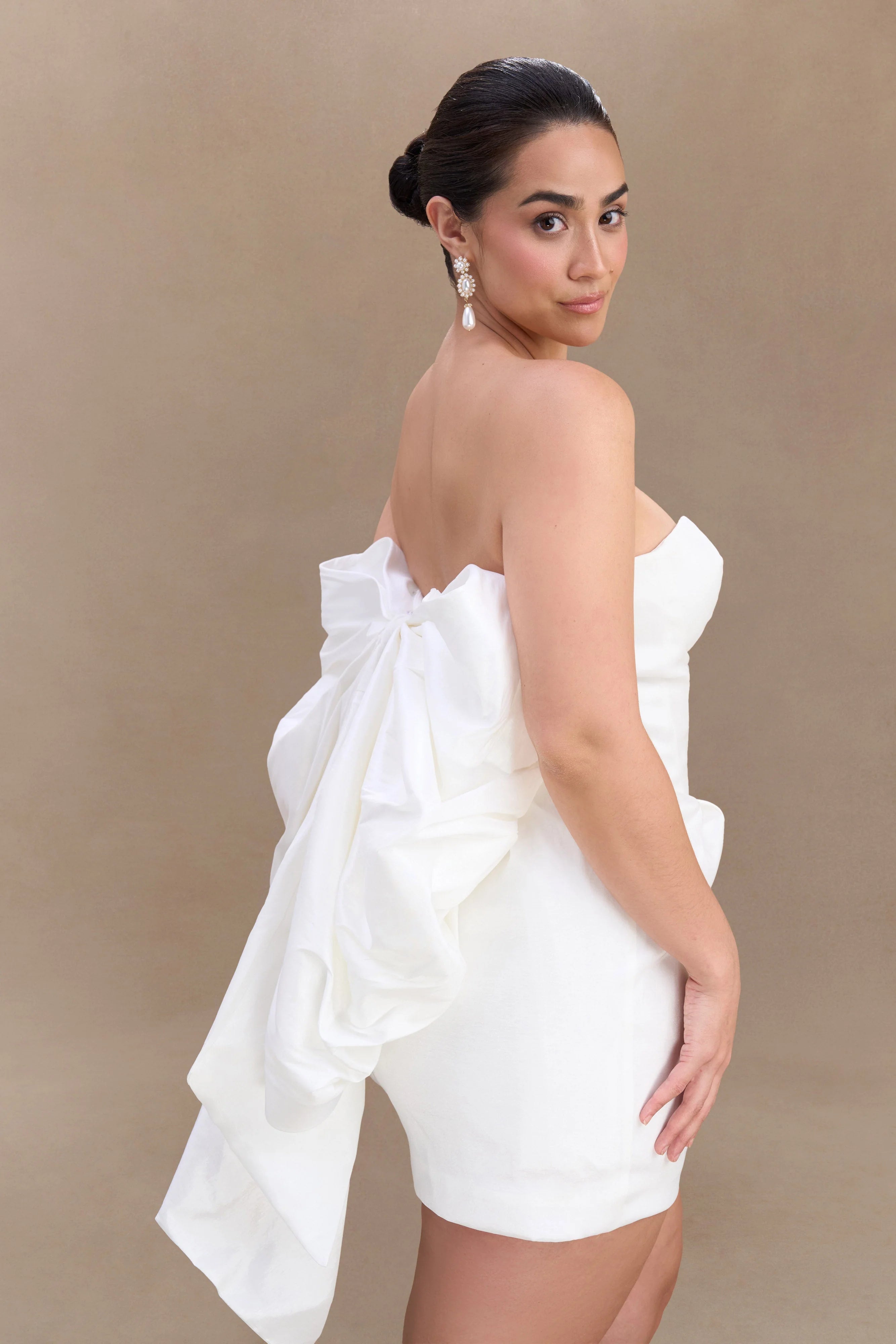 Suzette Taffeta Bow Mini Dress White