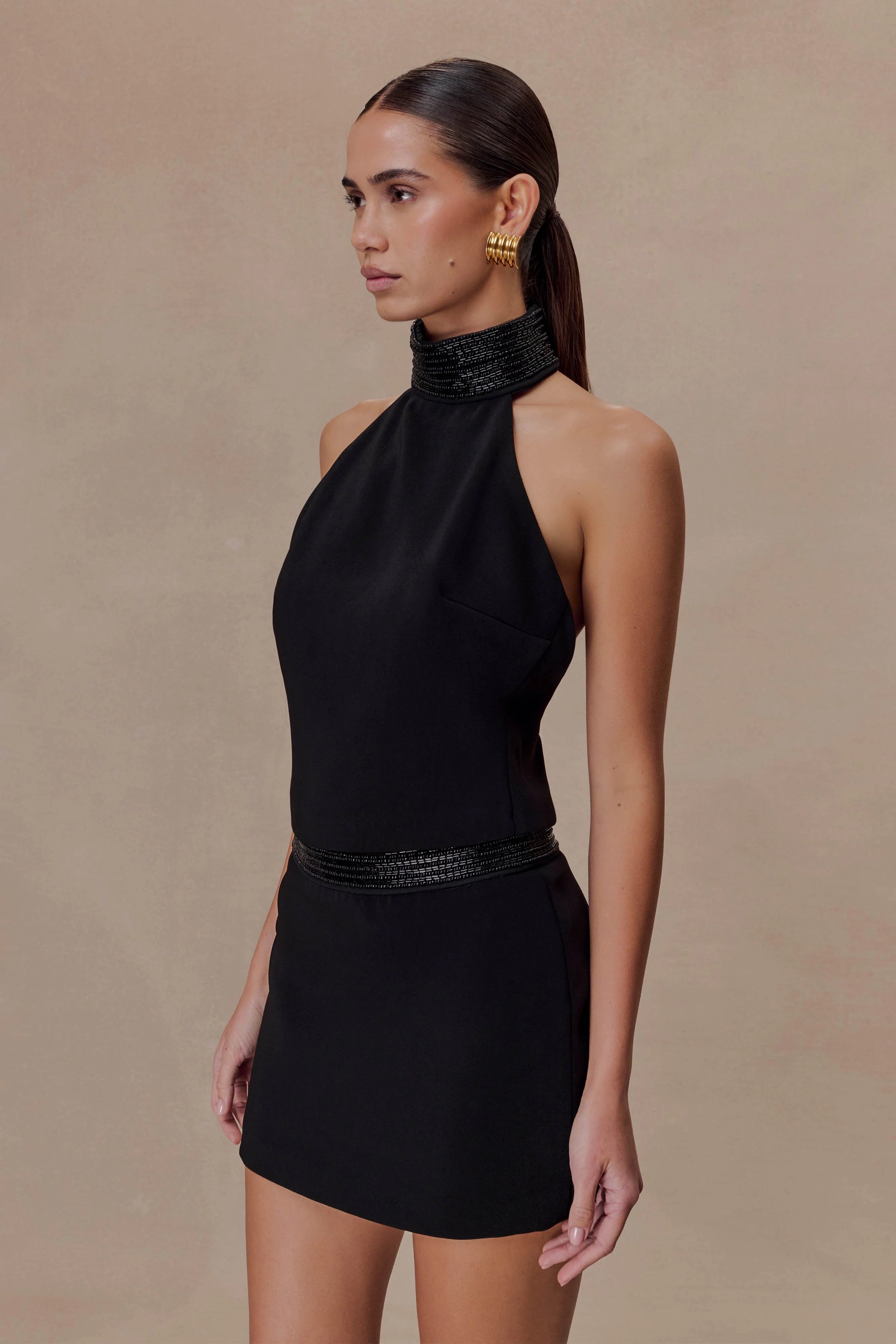 Emilia Beaded Waistband Mini Skirt Black