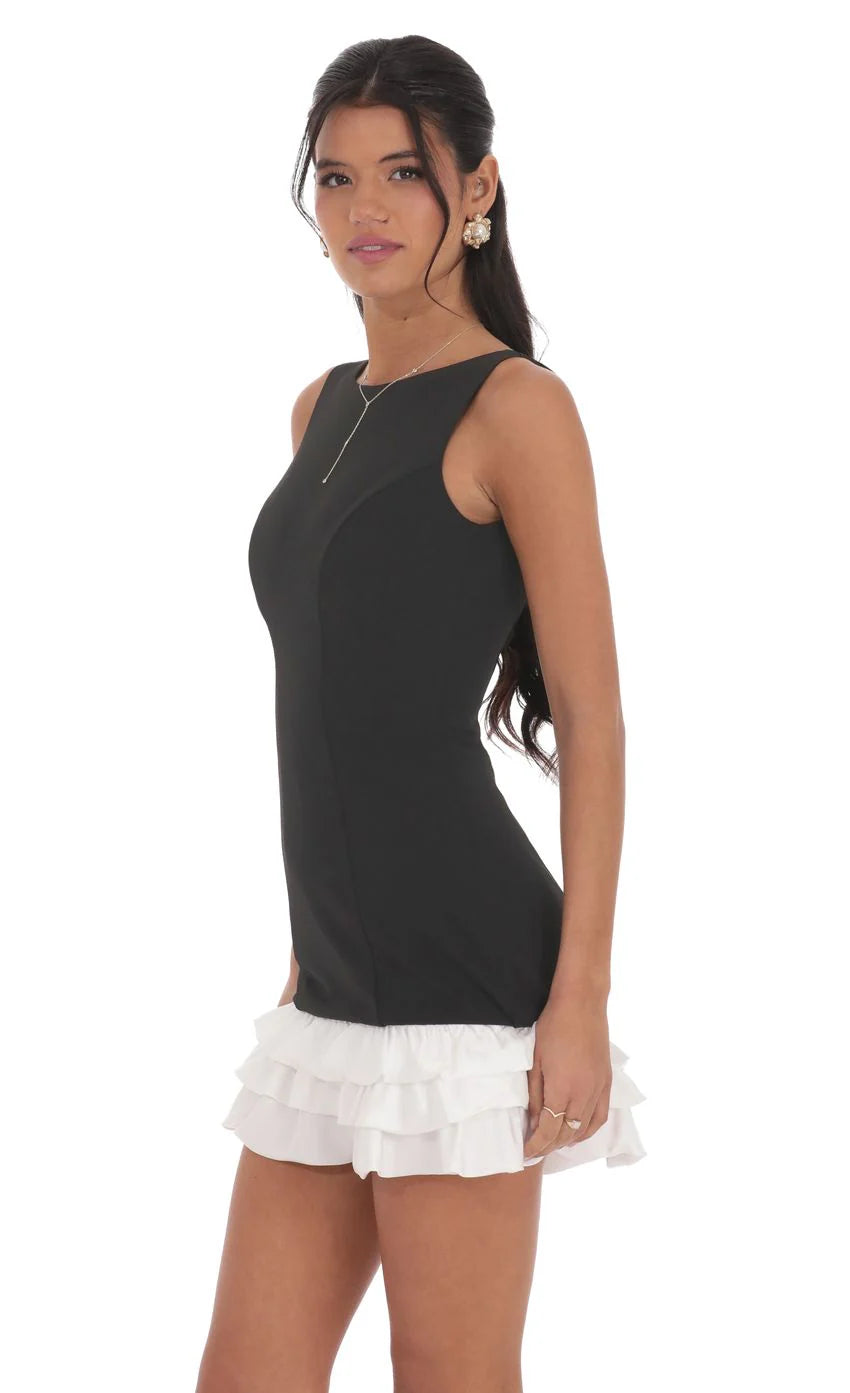Bubble Ruffle Dress in Black and White