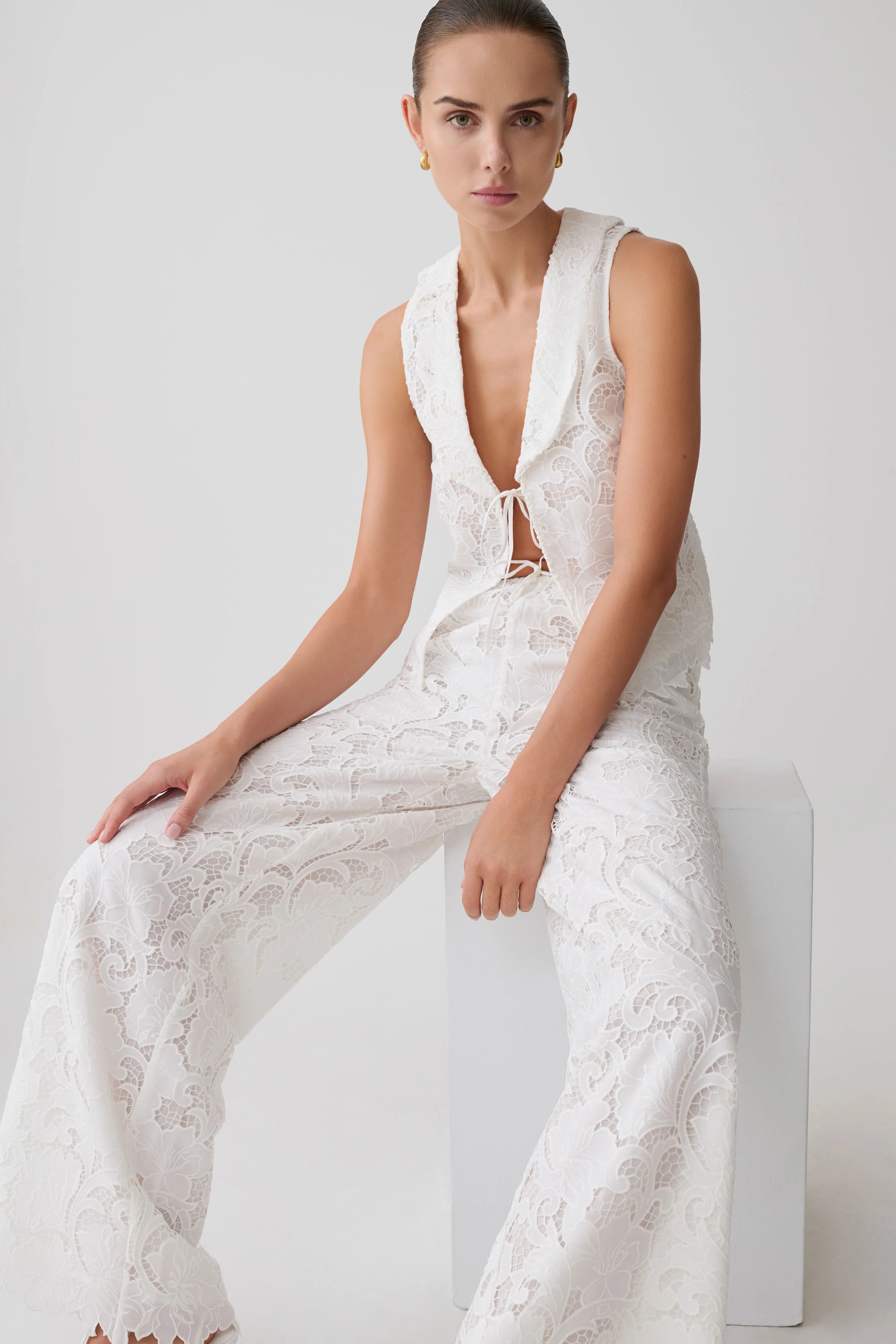 Tessa Broderie Straight Leg Pants White