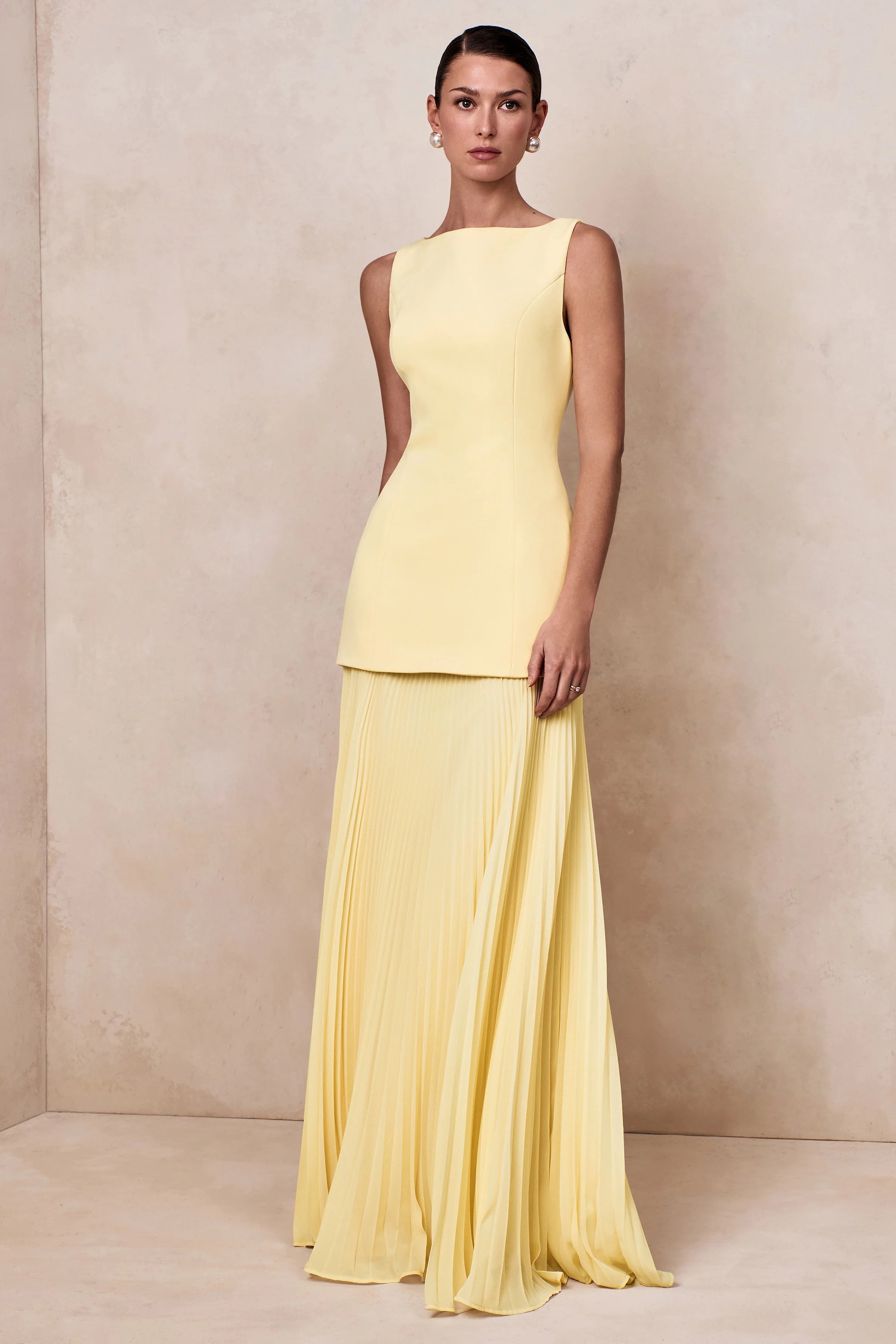 Hadley Lemon Boat Neck Maxi Dress With Drop Waist
