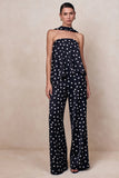 Evandra Black White Satin Polka Dot Bandeau Top With Scarf